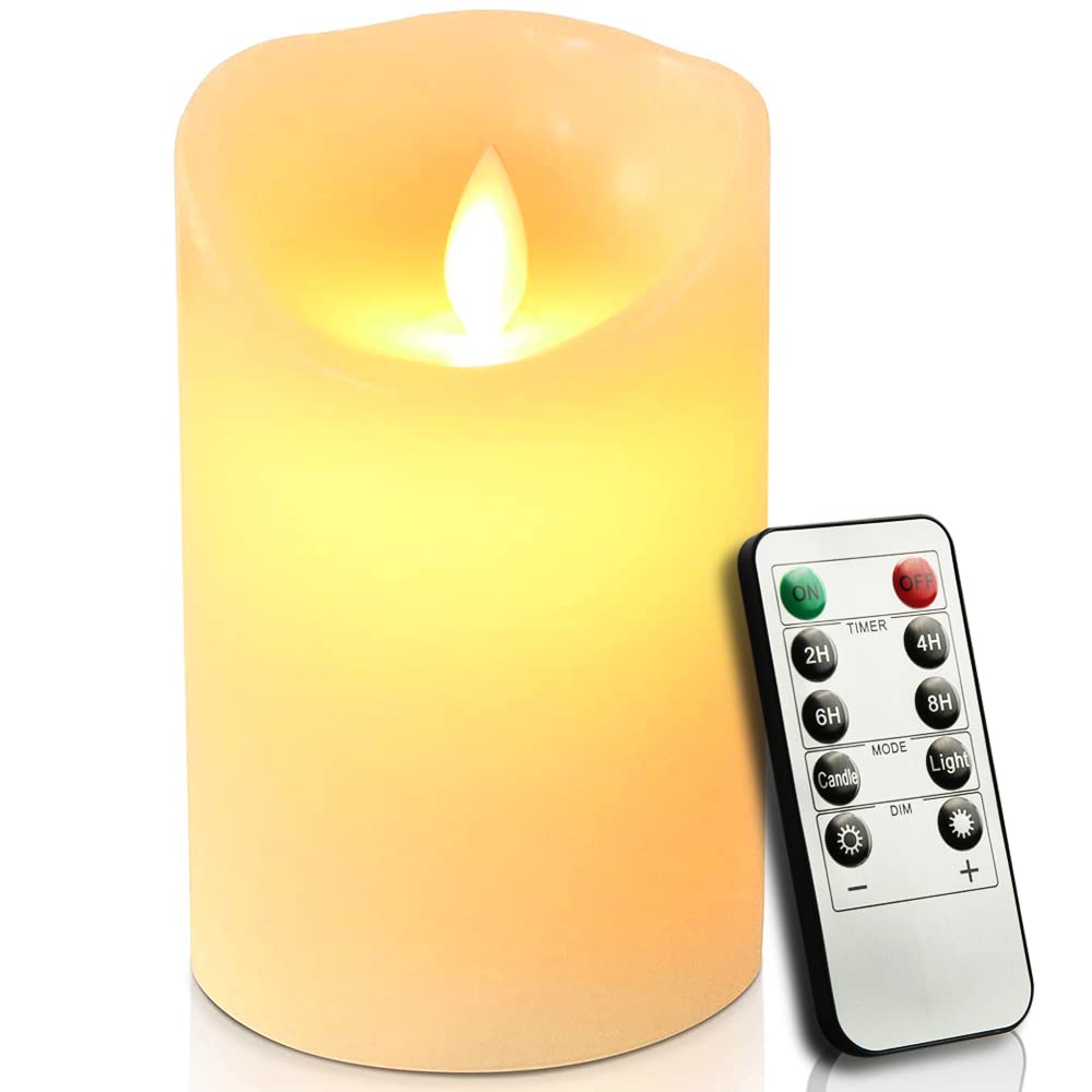 Everlasting Flameless LED Candle with Remote & Timer - Battery Operated Realistic Fake Wax Candle with Dancing Wick (3.2”D x 5”H) - Perfect for Table Centerpieces, Holiday Decorations, Weddings & Romantic Dinners