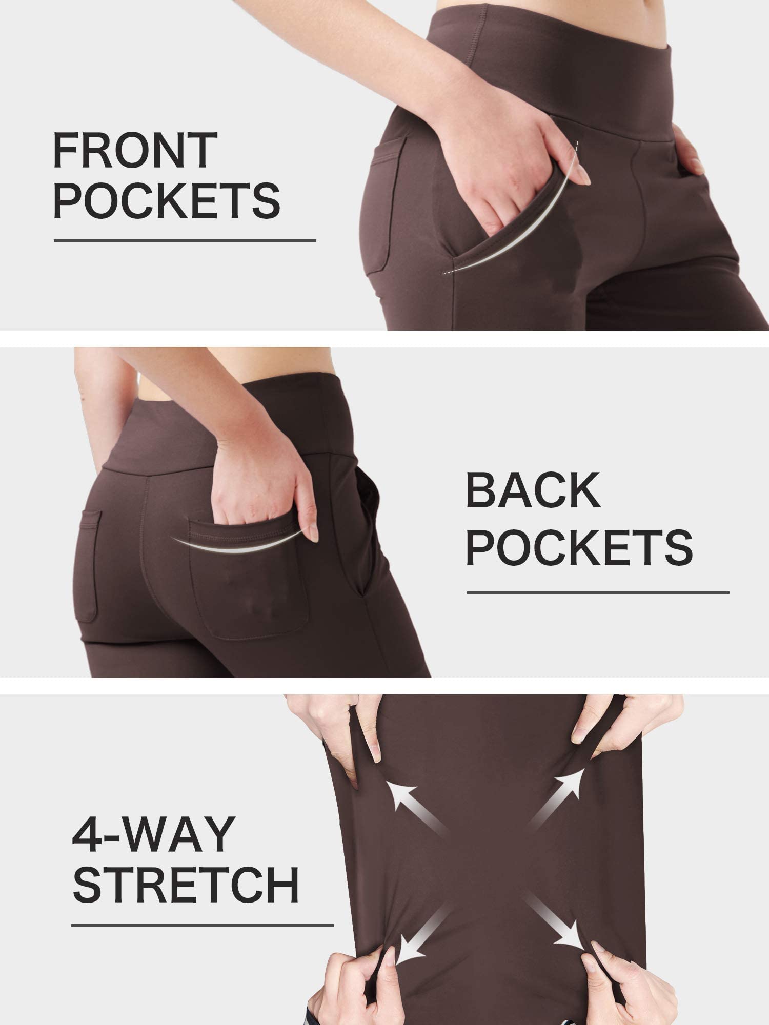 Nuveti Women's High Waisted Bootcut Yoga Pants with 4 Pockets - Tummy Control Workout & Dress Pants for Yoga, Gym, Office & Casual Wear