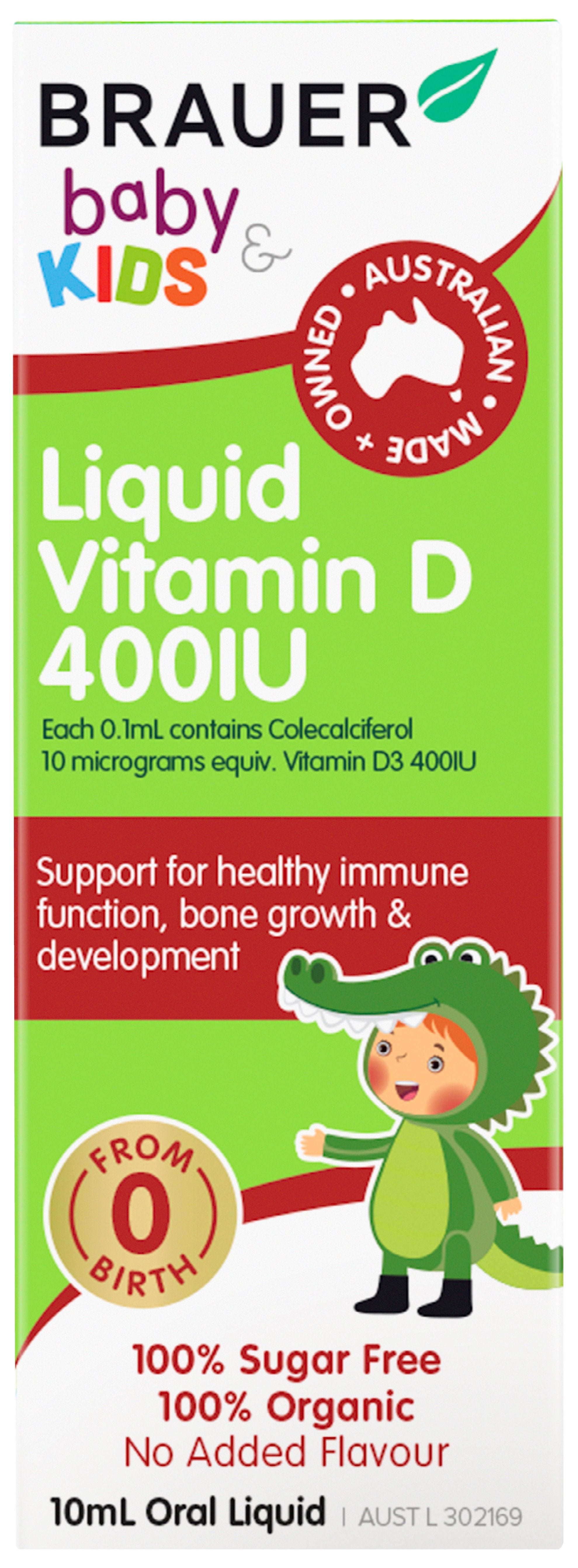 Brauer Baby & Kids Liquid Vitamin D 400 IU Drops - Supports Healthy Bone Development & Immune System - Ideal for Infants & Toddlers (Use for Daily Supplementation or Vitamin D Deficiency)