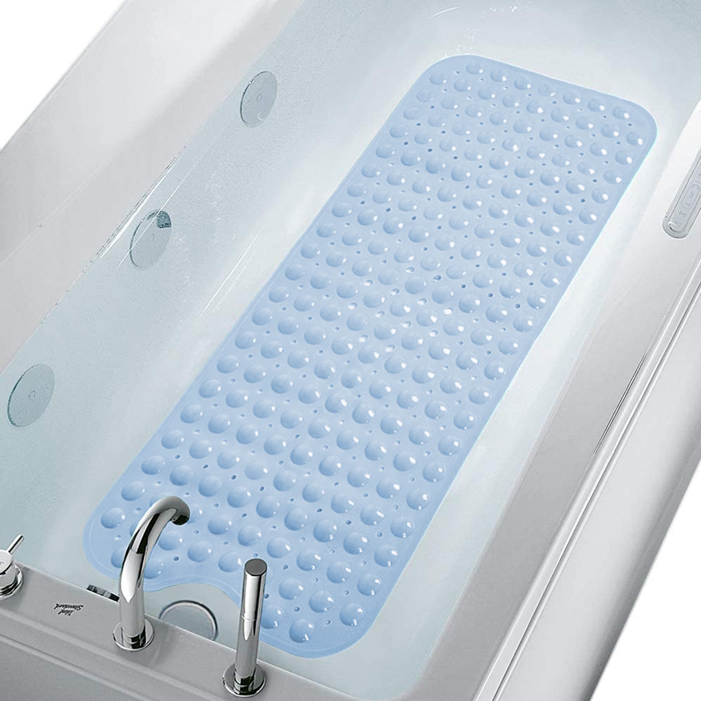 COMUSTER Non-Slip Extra Long Bath Mat 39x16 - Machine Washable Shower Mat for Bathroom Safety (Pure Blue)