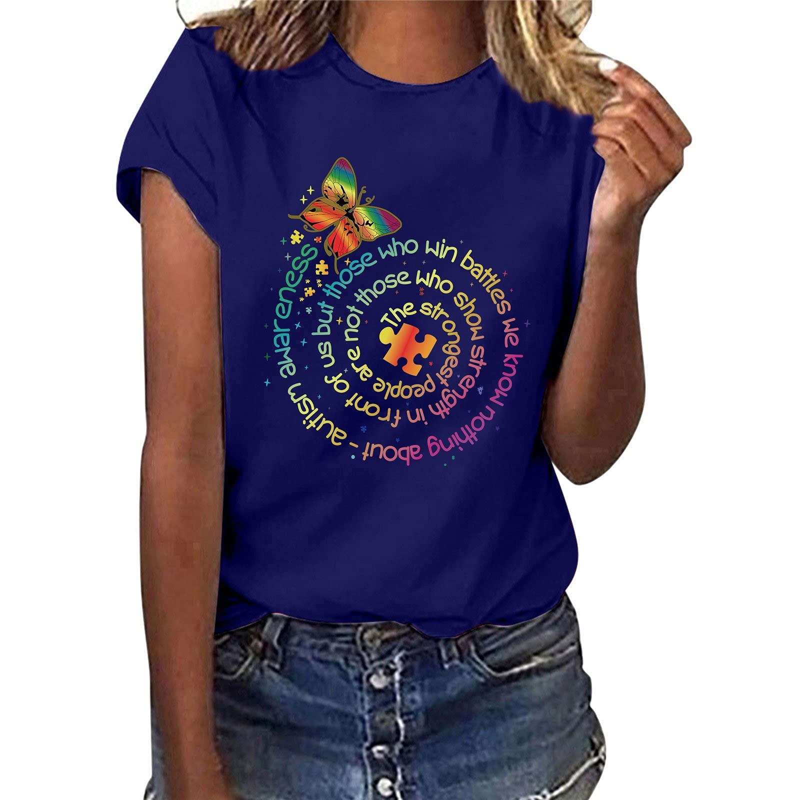 JUNLIN Women's Summer Printed Short Sleeve Crewneck T-Shirt - Casual Loose Fit Comfortable Blouse for Beach, Vacation & Everyday Wear
