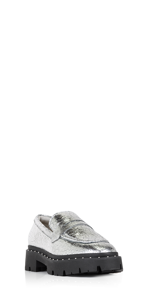 Christie Studs Crackled Leather Loafers for Women - Stylish & Comfortable Slip-On Shoes for Work, Office & Casual Outfits