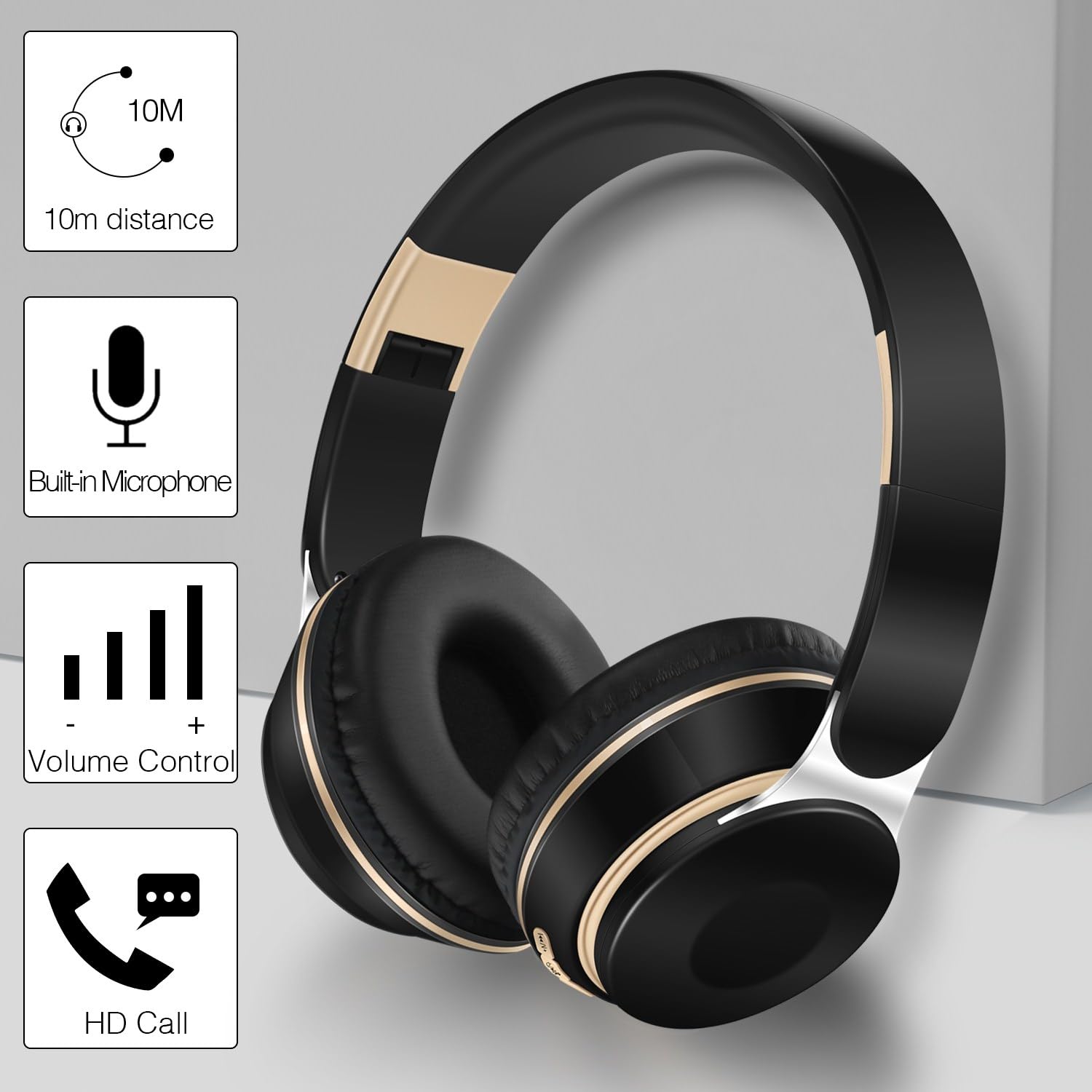 RAT TAIL Bluetooth Headset - Wireless Over-Ear Headphones with Microphone, Foldable Design, Soft Earmuffs, SD/TF Card Slot & FM Radio, 20H Playtime - Perfect for Music, Gaming, Gym, Travel & Online Chat (Classical Black) - Ideal for Commuting, Workouts & Virtual Meetings
