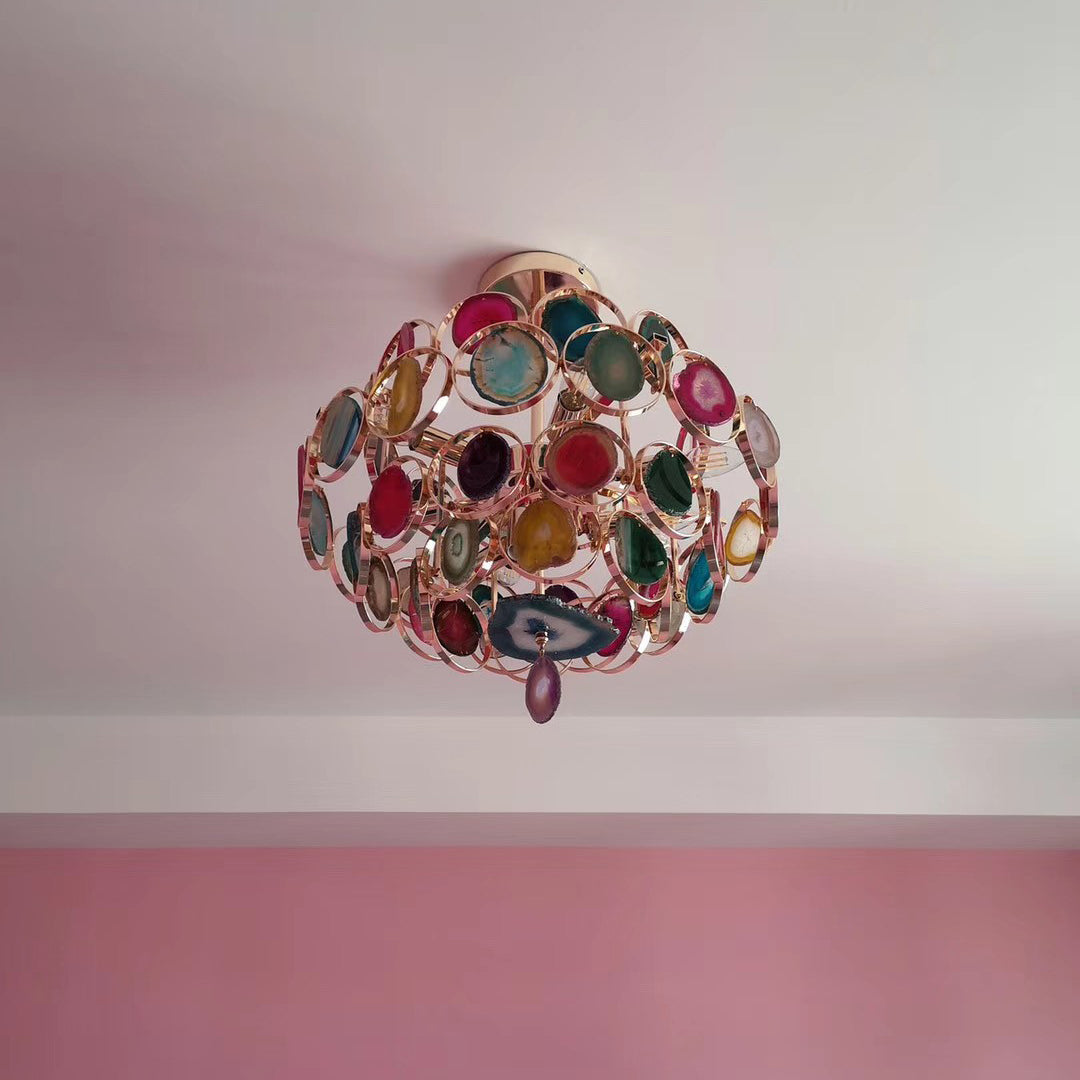 Natural Carnelian Gemstone Chandelier - Handcrafted Bohemian Crystal Beaded Ceiling Light Fixture for Living Room, Dining Room & Bedroom Decor
