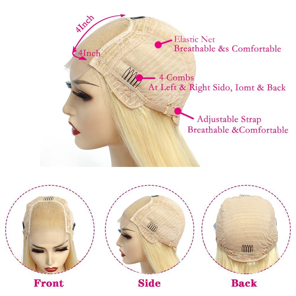 28 Inch 613 Blonde Human Hair Lace Front Wig - 180% Density HD Lace Frontal with 4x4 Closure - Pre Plucked Glueless Body Wave Wig for Black Women | Perfect for Daily Wear, Cosplay, and Special Occasions