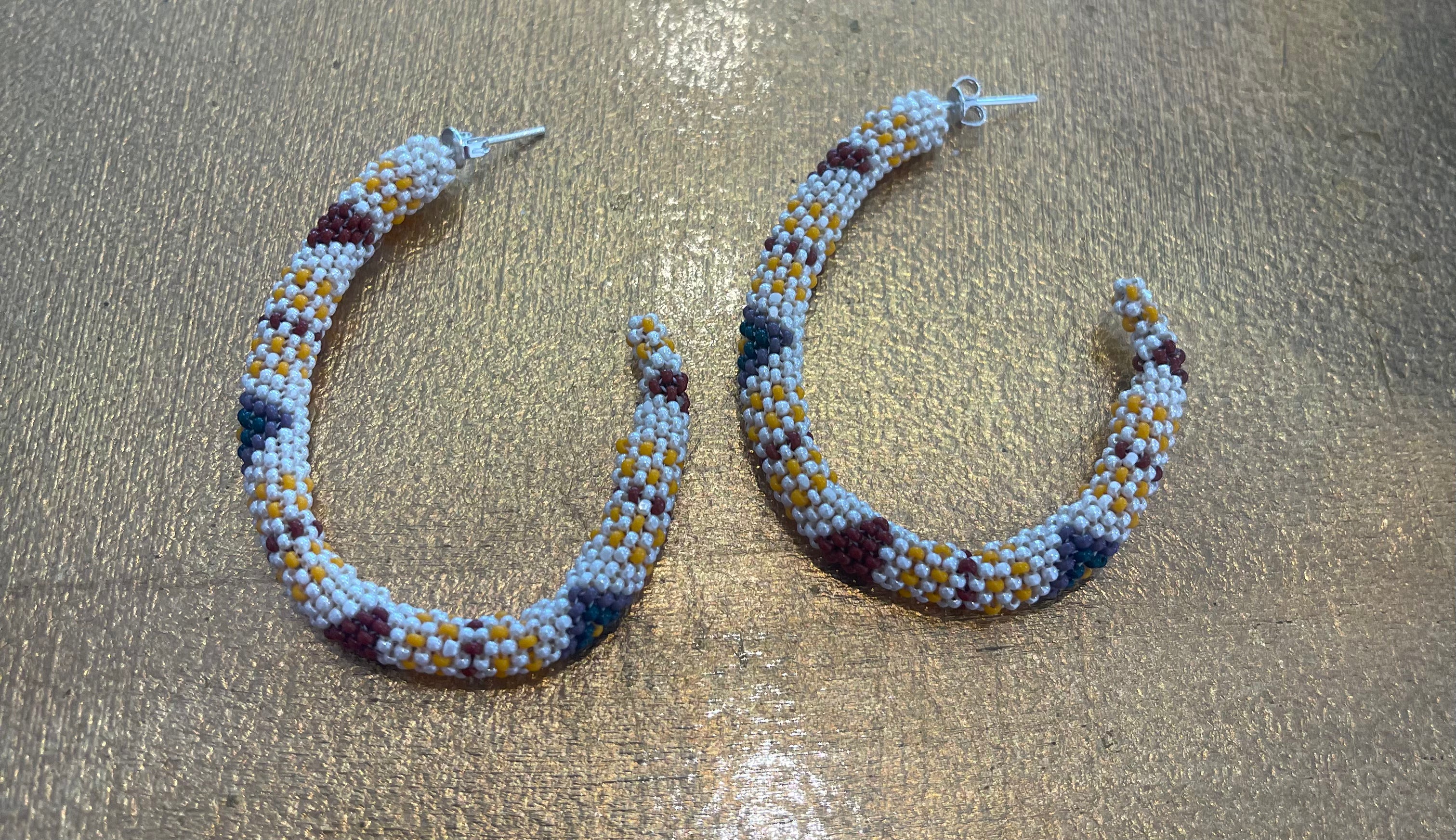 Beaded Hoop Earrings for Women - White & Yellow Gold Plated Dangle Earrings - Boho Chic Jewelry for Parties, Weddings & Everyday Wear