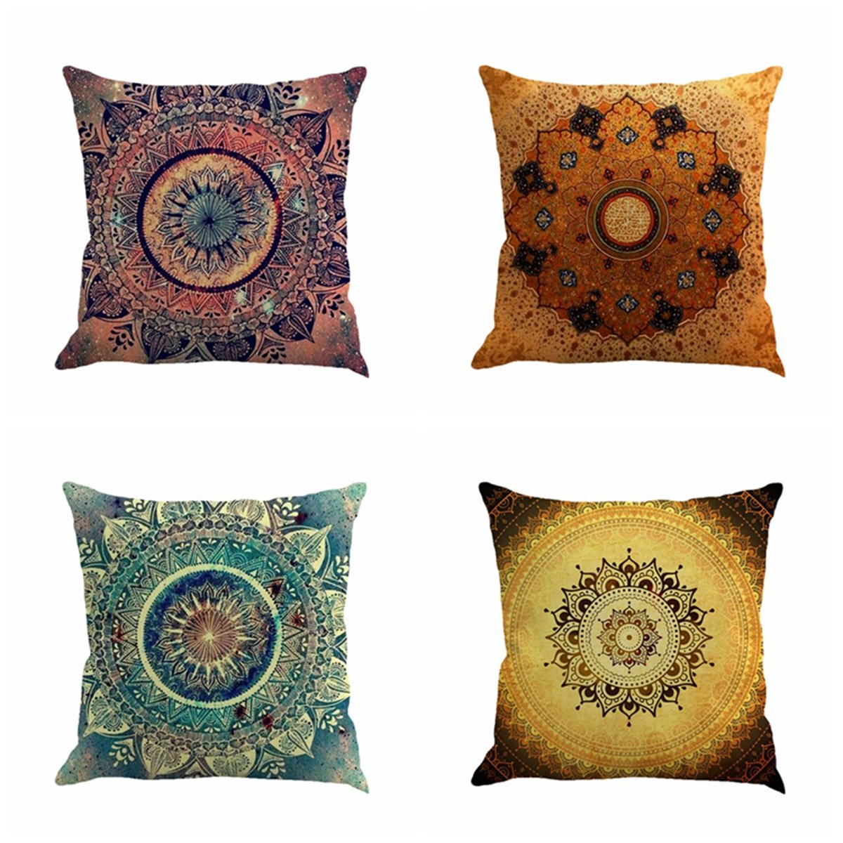 Jartinle Set of 4 Retro Floral Mandala Compass Medallion Bohemian Pillow Covers 18x18 Inch - Boho Decor Hippie Throw Pillows for Sofa, Couch, Bedroom & Living Room - Perfect for Bohemian, Vintage & Eclectic Home Decor