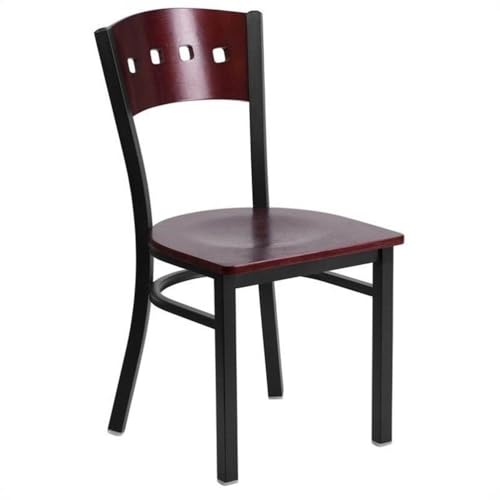 Mahogany Wood Back/Mahogany Wood Seat/Black Metal Frame
