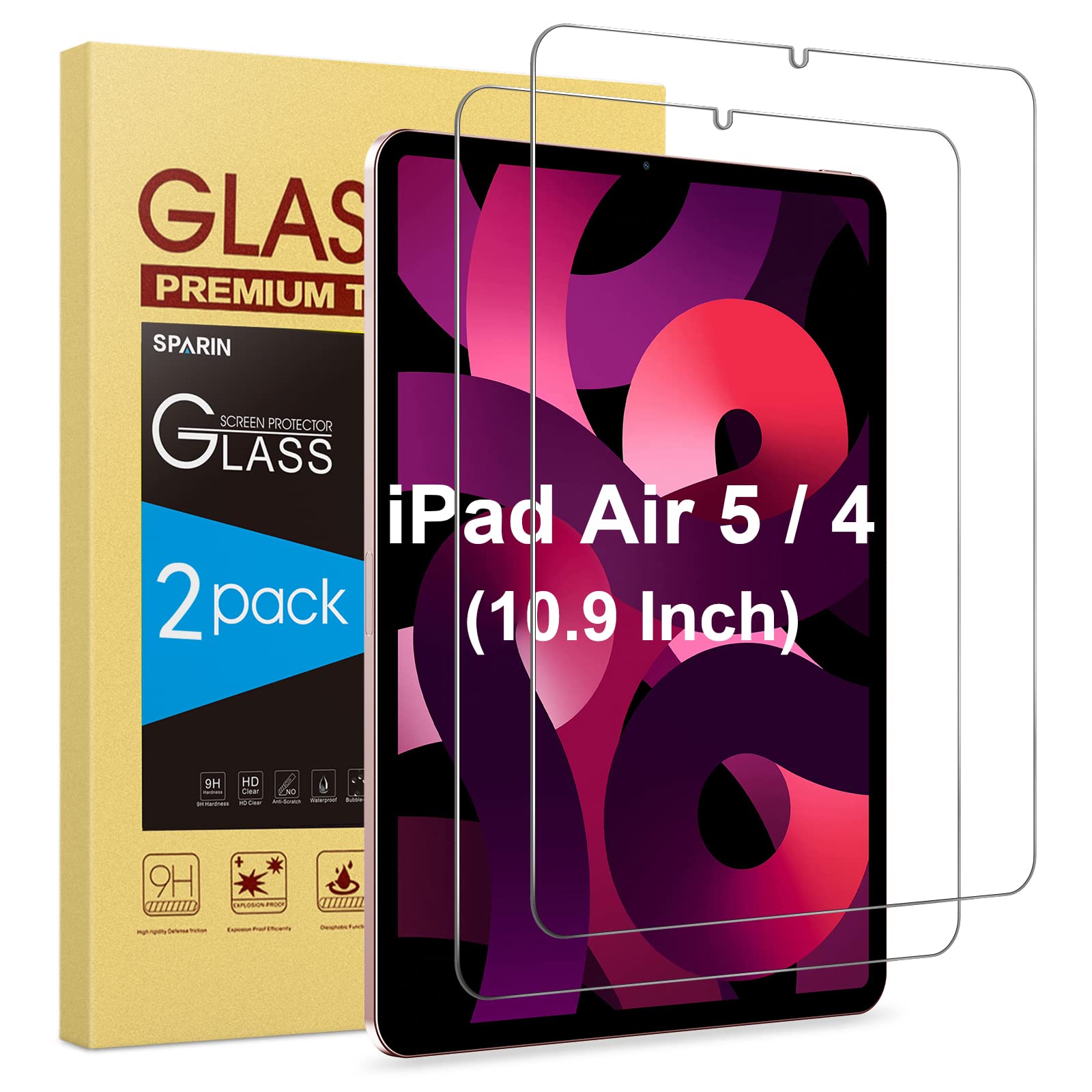 [2-Pack] SPARIN Tempered Glass Screen Protector for iPad Air 5th/4th Generation 10.9 Inch - Anti-Scratch, Bubble-Free, HD Clear Protection for Work, Study & Entertainment