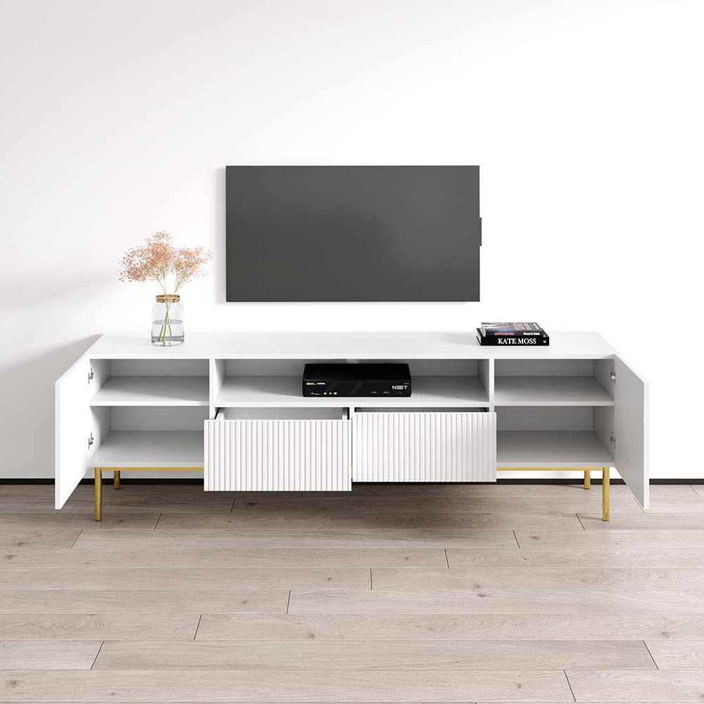 Nicole 85 Inch TV Stand - Mid-Century Modern Matte Entertainment Center with Storage Cabinets for 75 Inch TVs | Perfect for Living Room, Home Theater & Media Room Organization