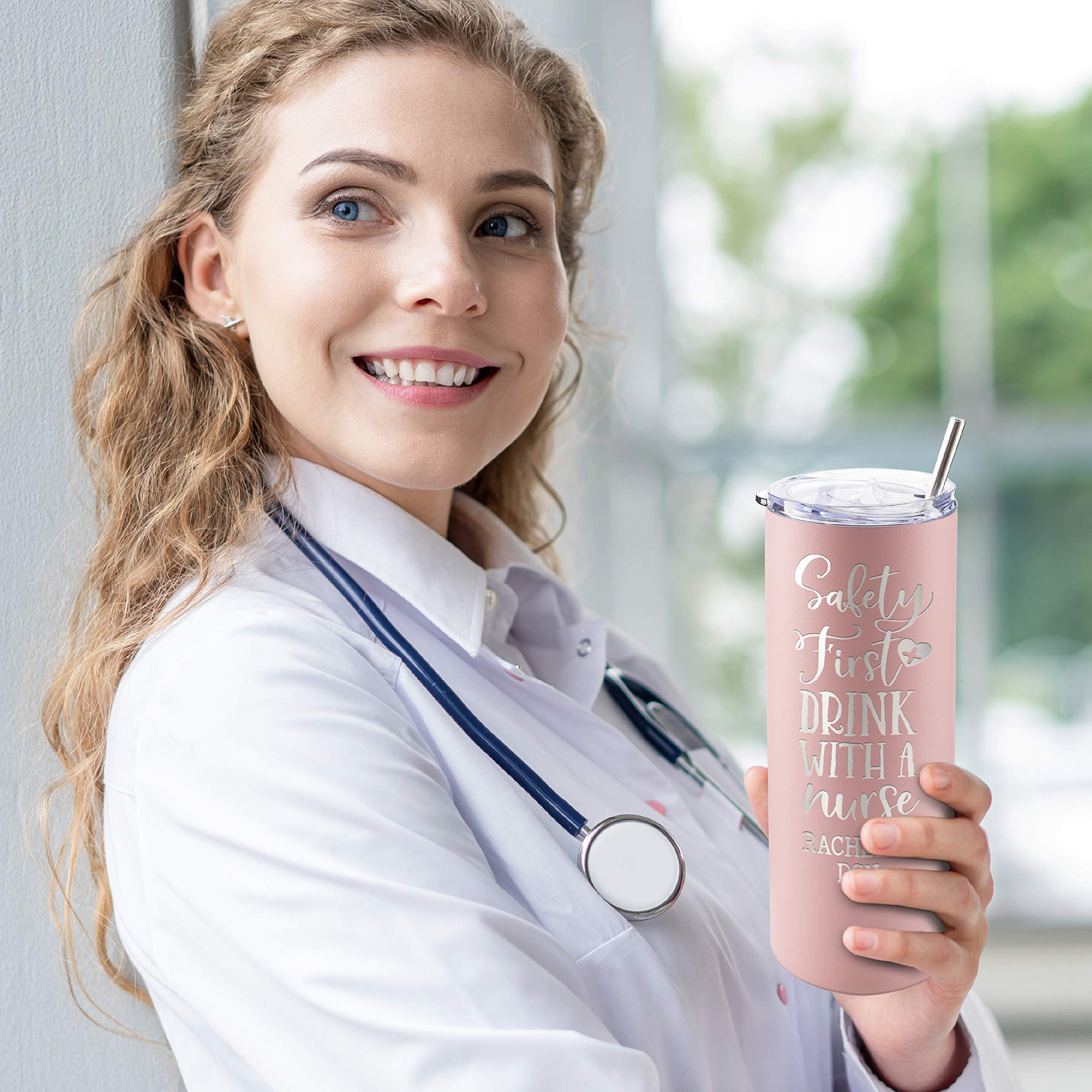 Personalized Nurse Tumbler with Name & Specialty - 20oz Skinny Purple Insulated Cup for Nurses | 8 Unique Designs w/Cleaning Brush | Perfect Nurse Gift for Graduation, Nurse Day, Birthday & Appreciation | Great for Hospitals, Clinics & Night Shifts