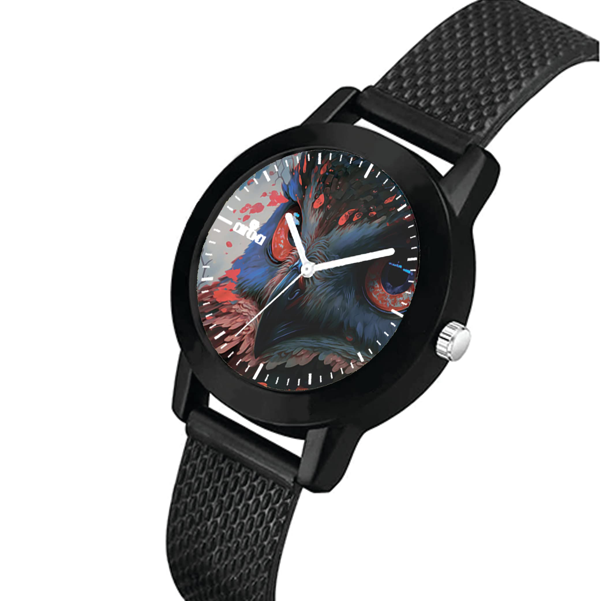 AROA Women's Stylish Analog Watch with Smoky & Fiery Owl Design - Black Metal Case, Rubber Band & Black Dial - Perfect for Everyday Wear, Office & Casual Outfits