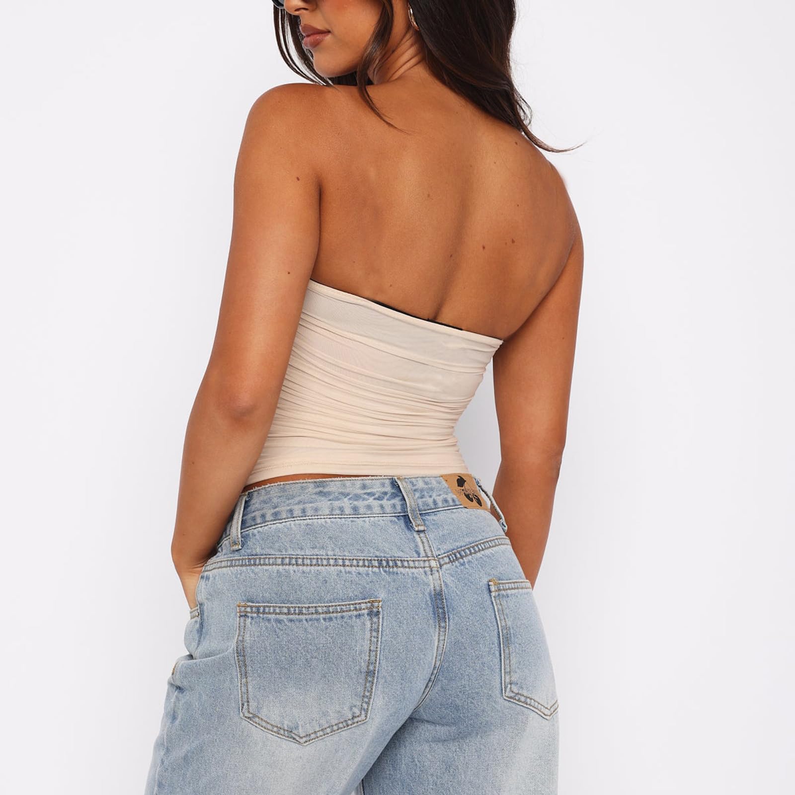 Women's Y2K Sexy Mesh Ruched Crop Tube Top - Strapless Bandeau Shirt for Summer | Perfect for Clubbing, Beach Outfits & Festival Wear