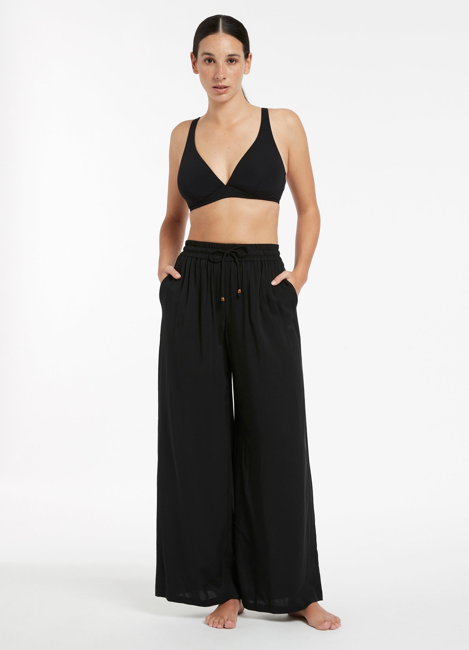 Jetset Wide Leg Pants for Women - High Waisted Flowy Lounge Pants - Soft Stretchy Comfortable Black Trousers - Perfect for Yoga, Travel & Casual Wear