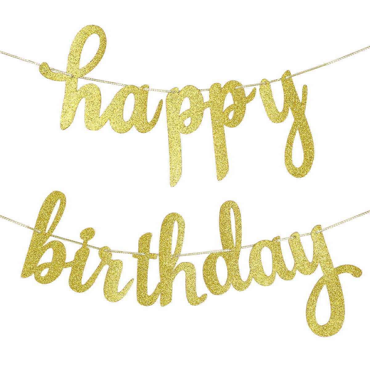 Gold Glitter Happy Birthday Banner - Elegant Birthday Sign & Garland for Party Decorations - Perfect for Birthday Celebrations, Baby Showers & Anniversary Parties