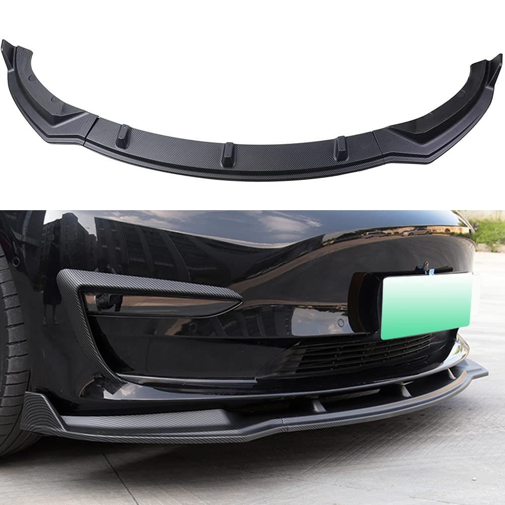 2017-2023 Tesla Model 3 Front Bumper Lip Spoiler - ABS Gloss Carbon Fiber Chin Splitter Protector | Enhances Aerodynamics & Sporty Look | Perfect for Car Enthusiasts & Street Racing