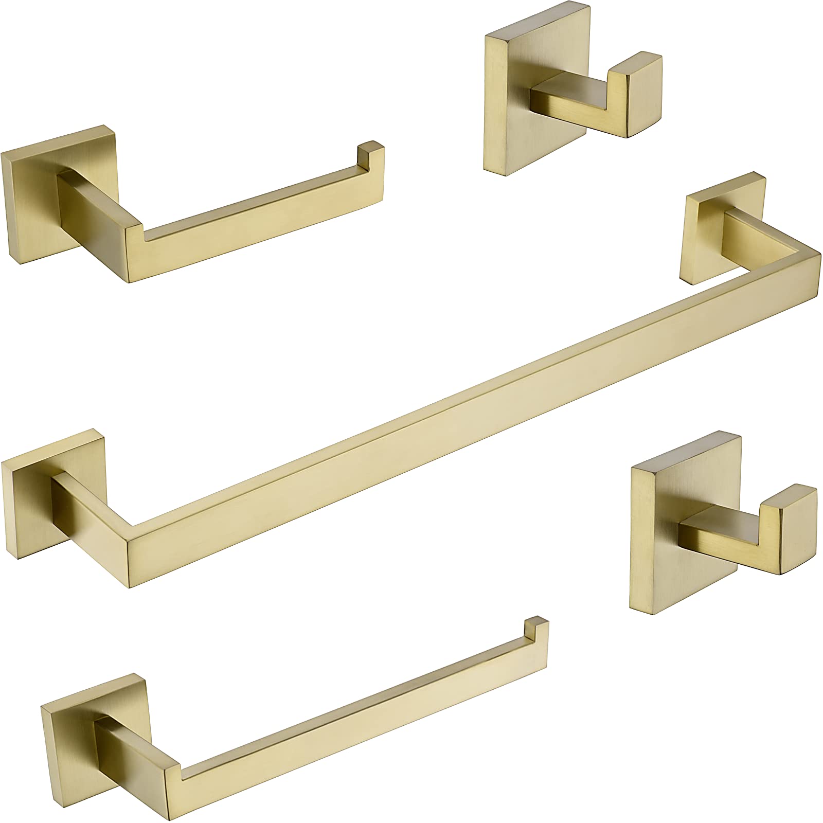 TRUSTMI 5-Piece Bathroom Hardware Set - Brushed Gold Stainless Steel Wall Mounted Towel Bar, 23.6-Inch Square Shaped Accessories for Modern Bathroom Decor - Perfect for Bathrooms, Powder Rooms and Spa Retreats