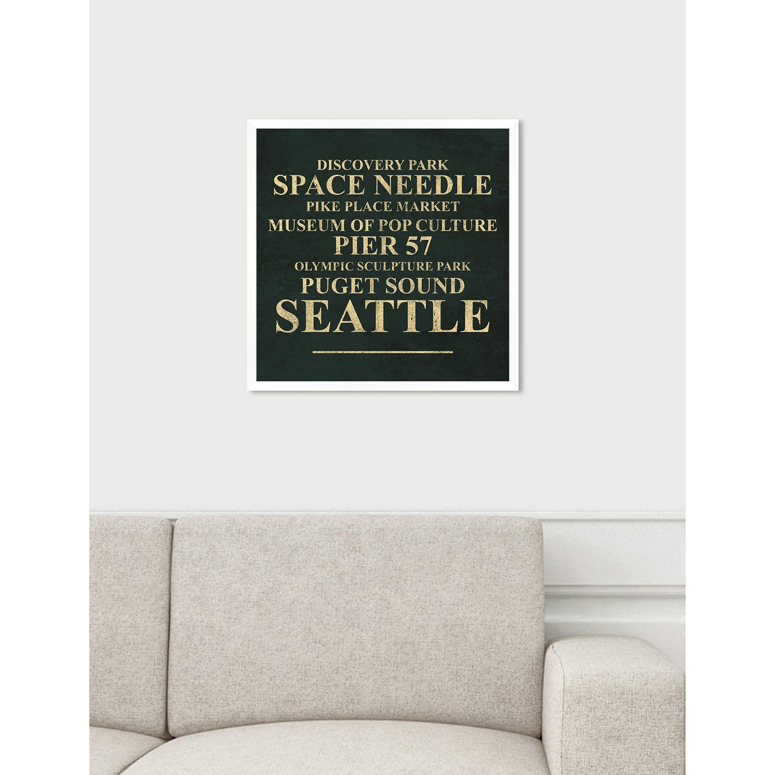 Oliver Gal 'Seattle Landmarks' Framed Wall Art Print - 16x16 Inches, Modern Home Decor for Living Room, Bedroom & Office
