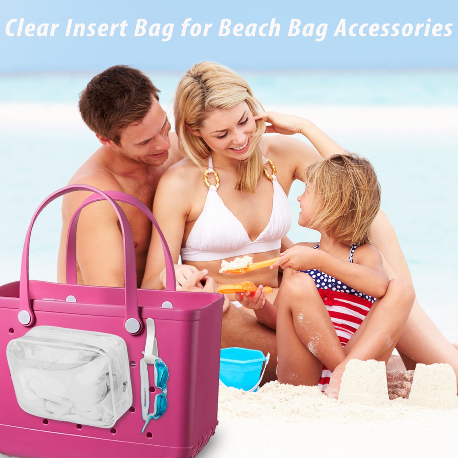 Clear Insert Bag for Beach Tote - Waterproof Travel Organizer Pouch for Cosmetics, Toiletries & Makeup Brushes | Perfect for Beach Vacations, Gym Bags & Travel Essentials Storage