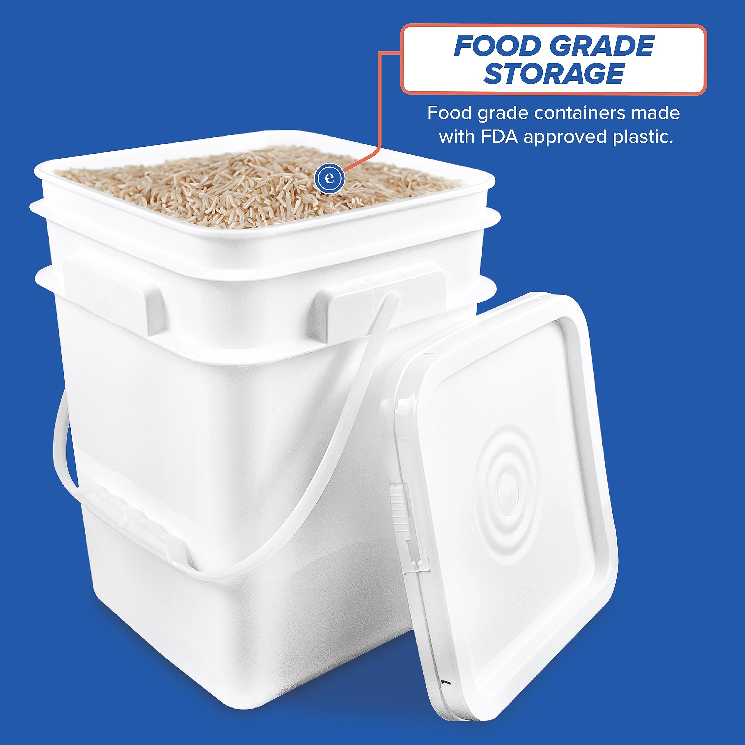 ePackageSupply 4 Gallon Square Bucket with Lid & Plastic Handles - Heavy Duty HDPE BPA-Free Food Storage Pail (3-Pack) - Ideal for Bulk Food Storage, Home Organization & DIY Projects