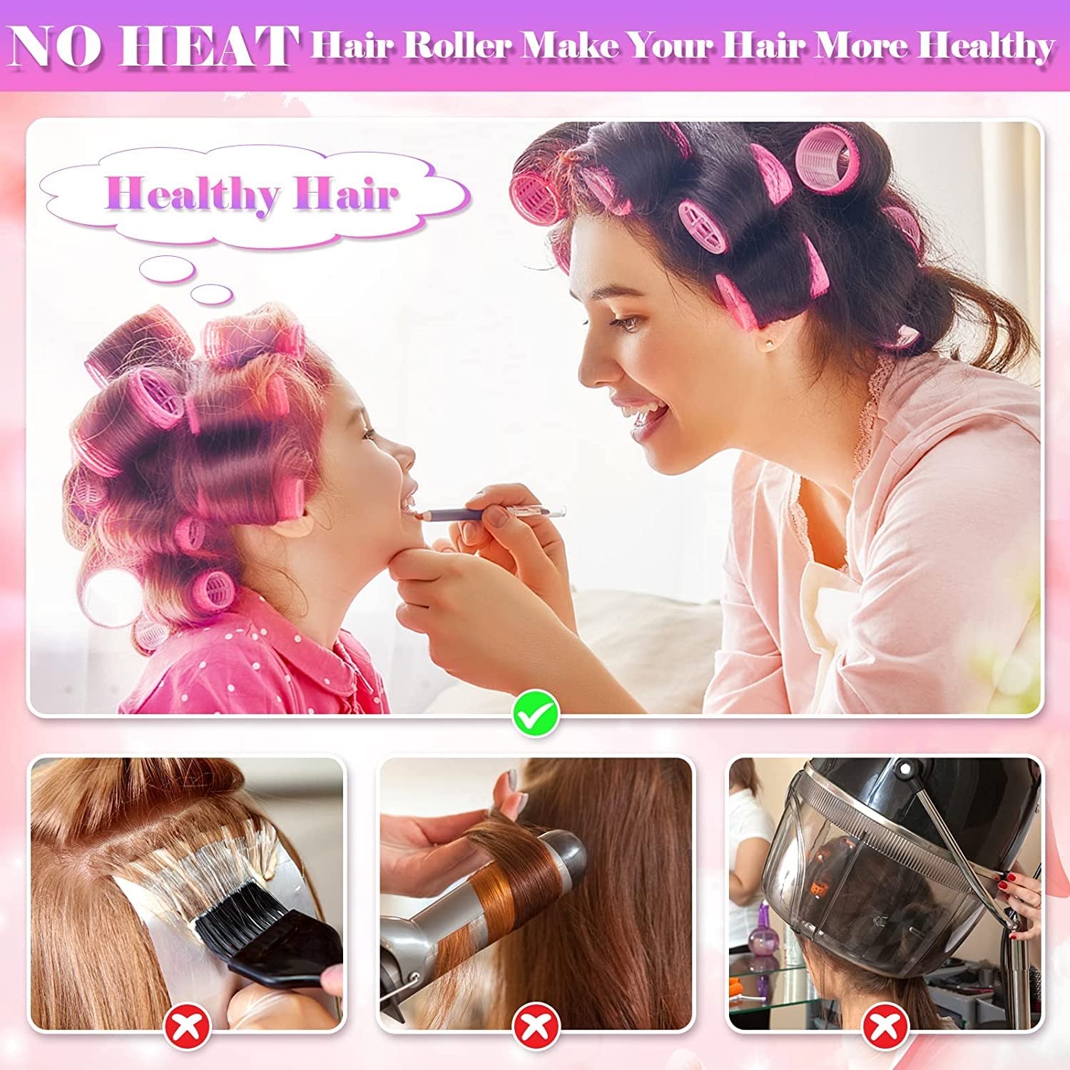 SWEETPEA 4PCS Self Grip Hair Rollers for Curling - Soft Sponge Rollers for Long, Medium & Short Hair (7x6cm) | Perfect for Home Styling, Salon Looks & Special Occasions