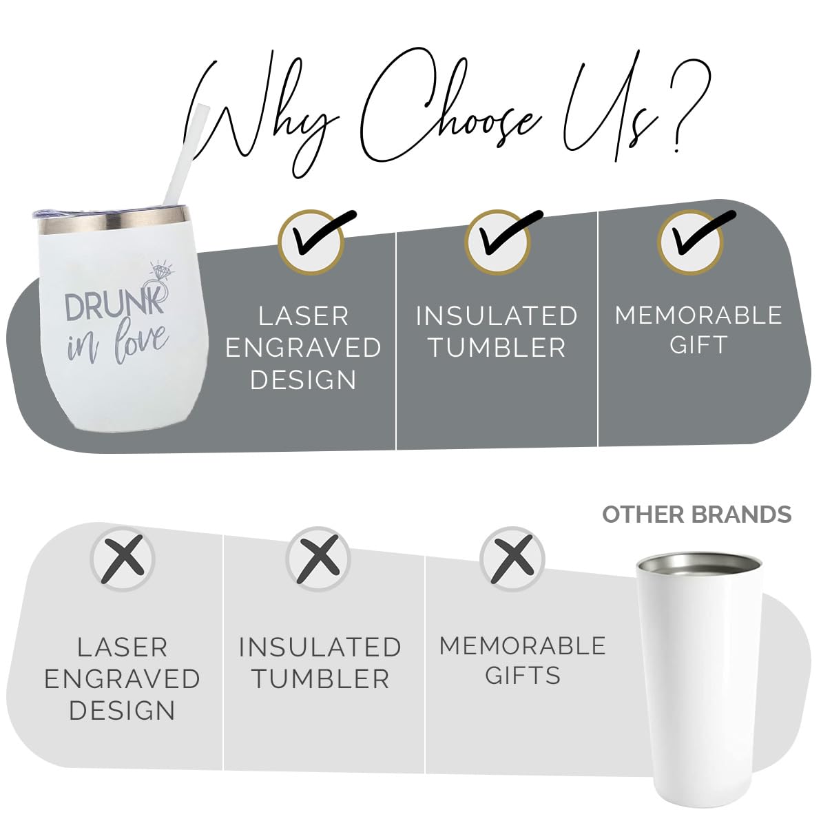Drunk In Love Bride Stainless Steel Tumbler 12oz with Lid & Straw - Insulated Wine Cup for Engagement, Bachelorette & Wedding - Perfect Gift for Future Brides, Bridal Showers & Newlyweds - Great for Parties, Honeymoons & Romantic Celebrations