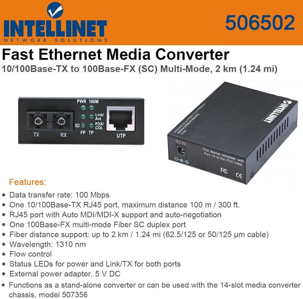 10/100 SC Multi Mode Media Converter ICI 506502 - High-Speed Fiber Optic Network Converter for Office & Data Center Connectivity