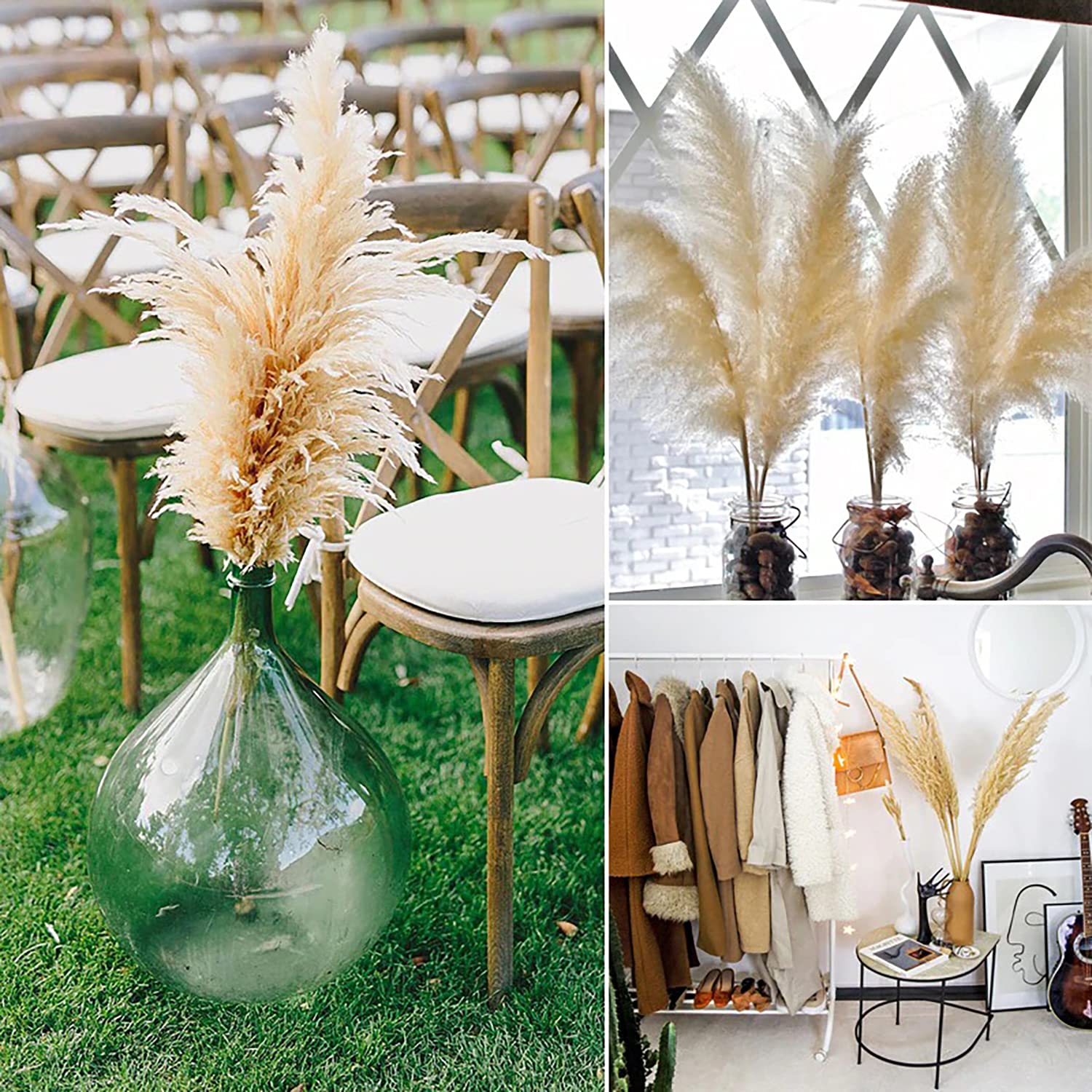 48 Inches (4 FT) Artificial Pampas Grass - 5 Large Stems with Bunny Tails, Tall Faux Dried Flowers for Floor Vase, Boho Wedding & Home Decor - Perfect for Living Room, Bedroom, or Wedding Centerpieces (Pink Reed)