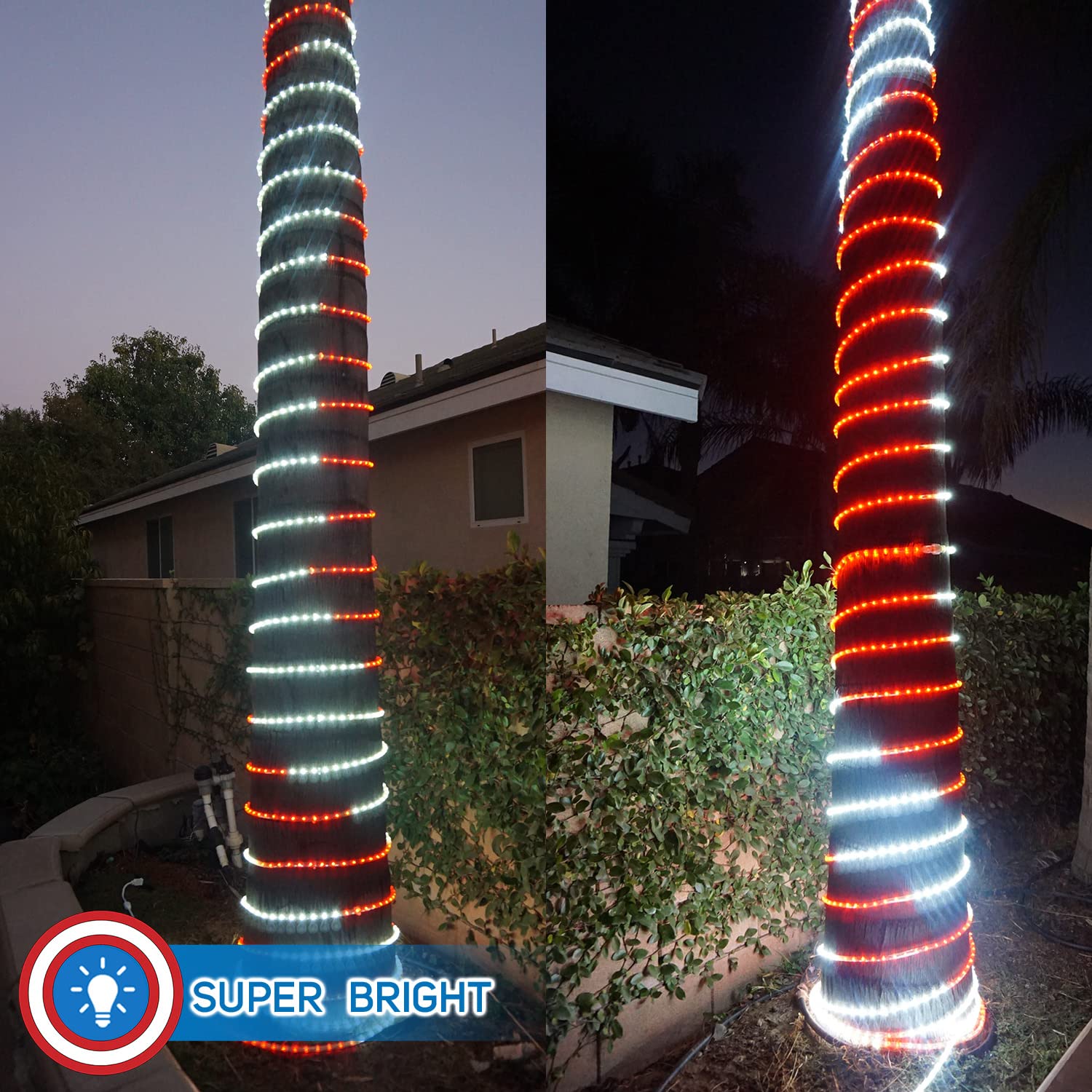 Russell Decor 200ft/2160 LED Rope Lights - Waterproof Outdoor Christmas Lights for Trees, Patio, Deck, Party Decorations (Red & White) | Flexible Connectable String Lights for Holiday, Wedding, Garden & Landscape Lighting