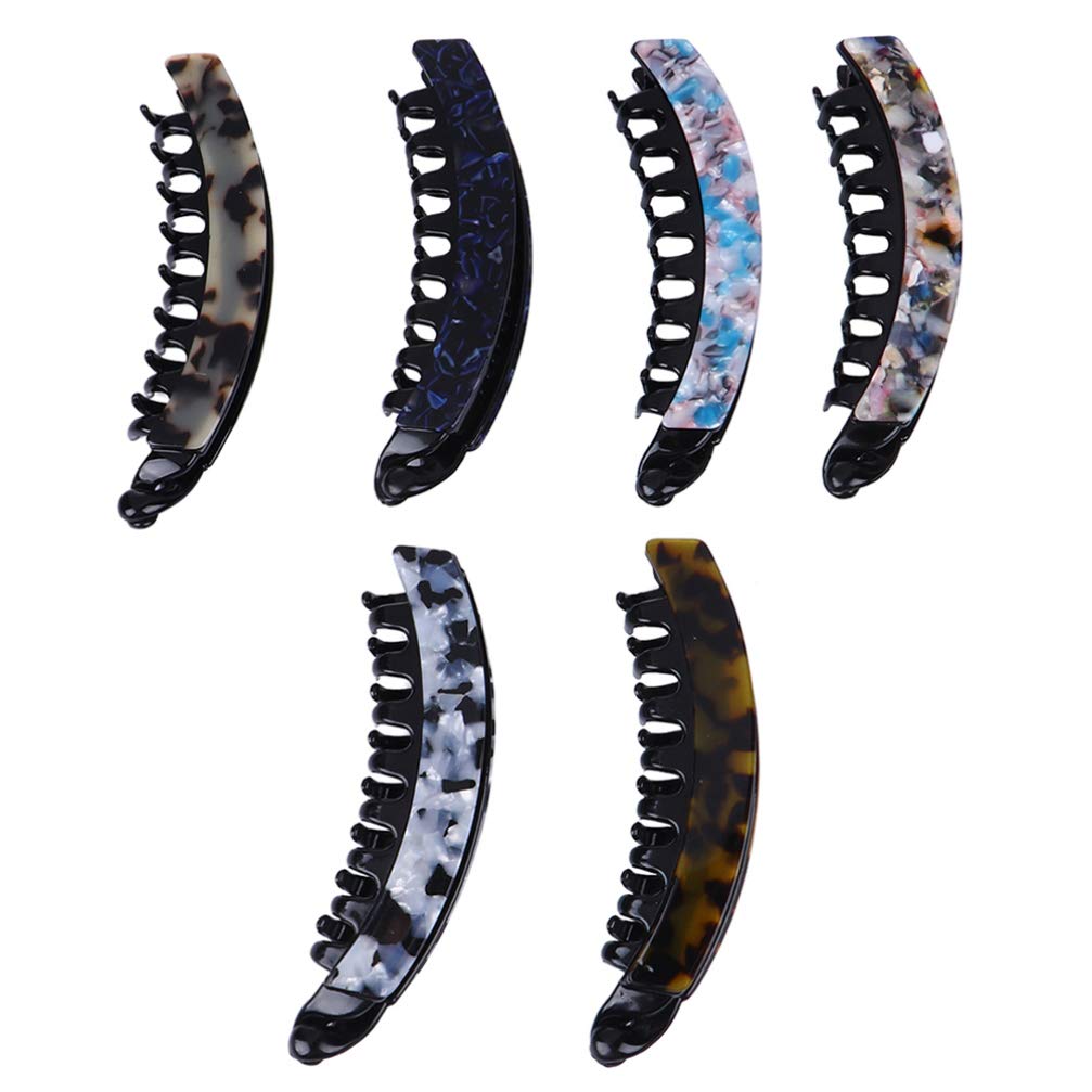 FRCOLOR 6Pcs Leopard Print Banana Hair Clips - Non-Slip Hair Clincher Combs for Styling, Sectioning & Salon Use - Perfect for Girls, Women & Professional Hairstyling (Great for Updos, Ponytails & Hair Styling at Home or Salon)