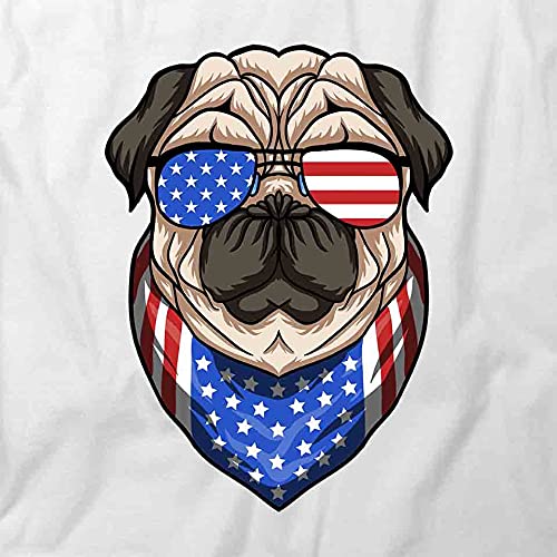 Pug American Flag Graphic T-Shirt - Patriotic Dog Lover Tee for Men & Women | Soft Cotton White Printed Shirt | Perfect for 4th of July, Memorial Day & Casual Wear