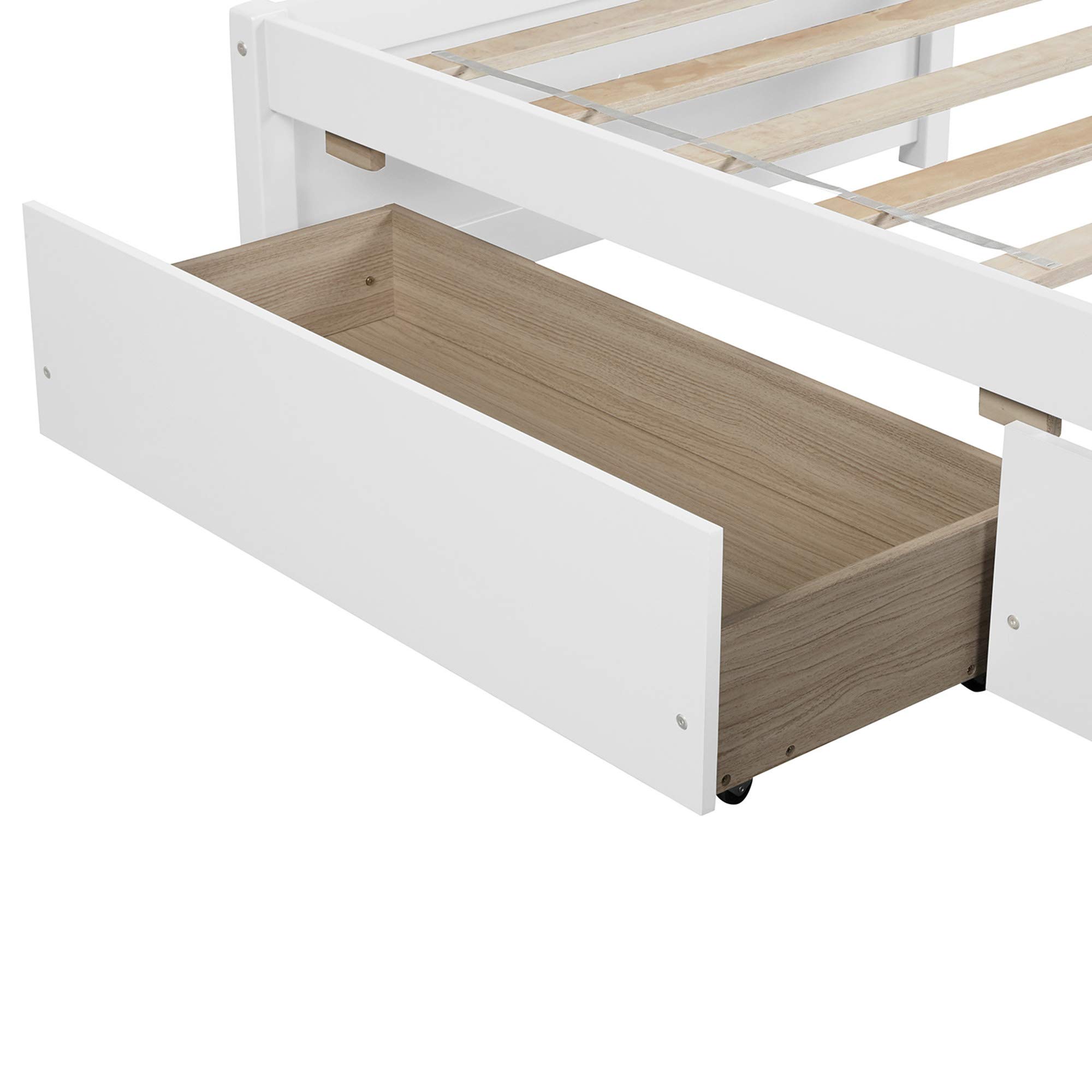 Twin Size Platform Bed Frame with Storage Drawers & Slats - Wooden Loft Captain Bed for Kids, Teens, Boys & Girls - No Headboard White - Perfect for Bedroom, Guest Room & Small Space Organization