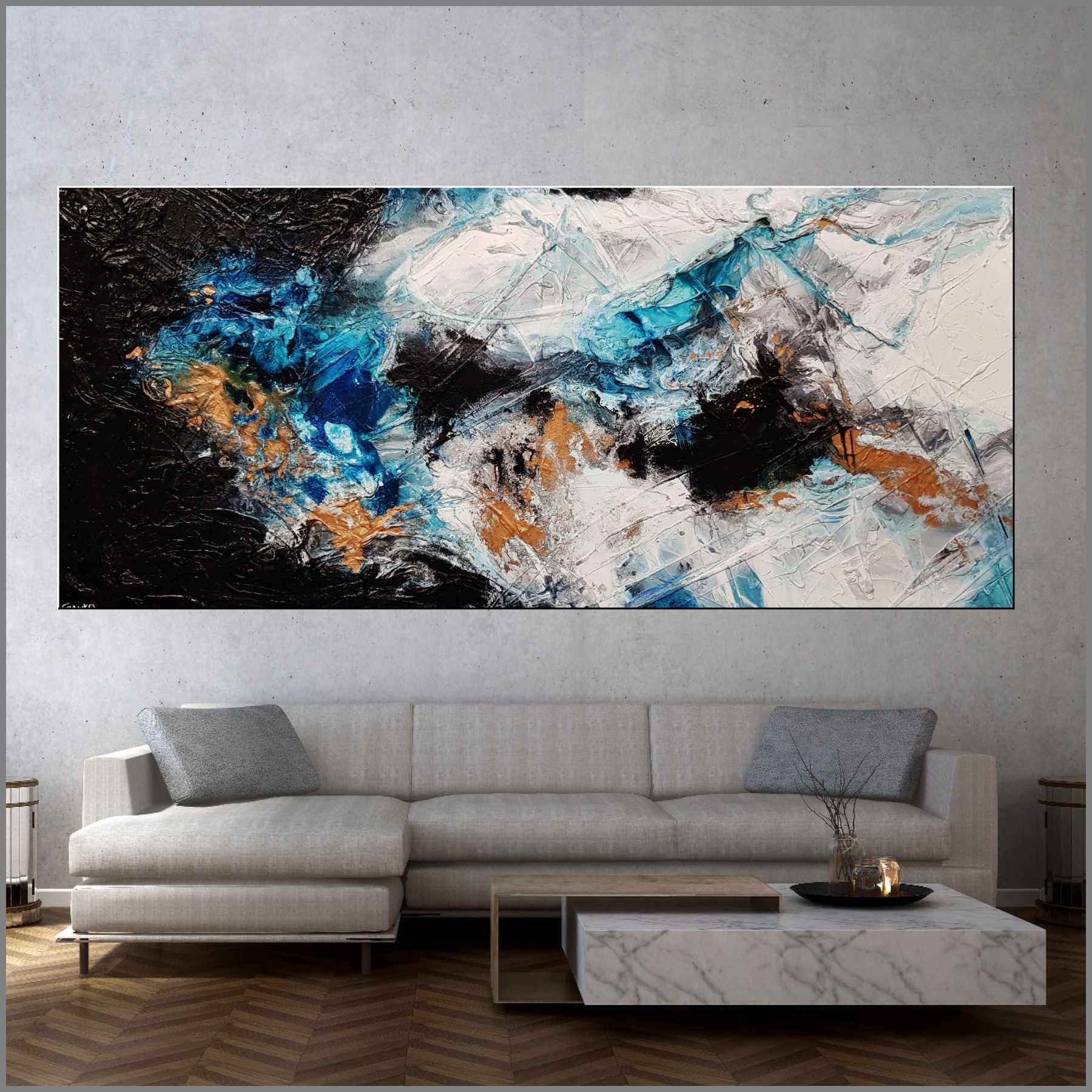 Cobalt Blue Marble Abstract Painting 106