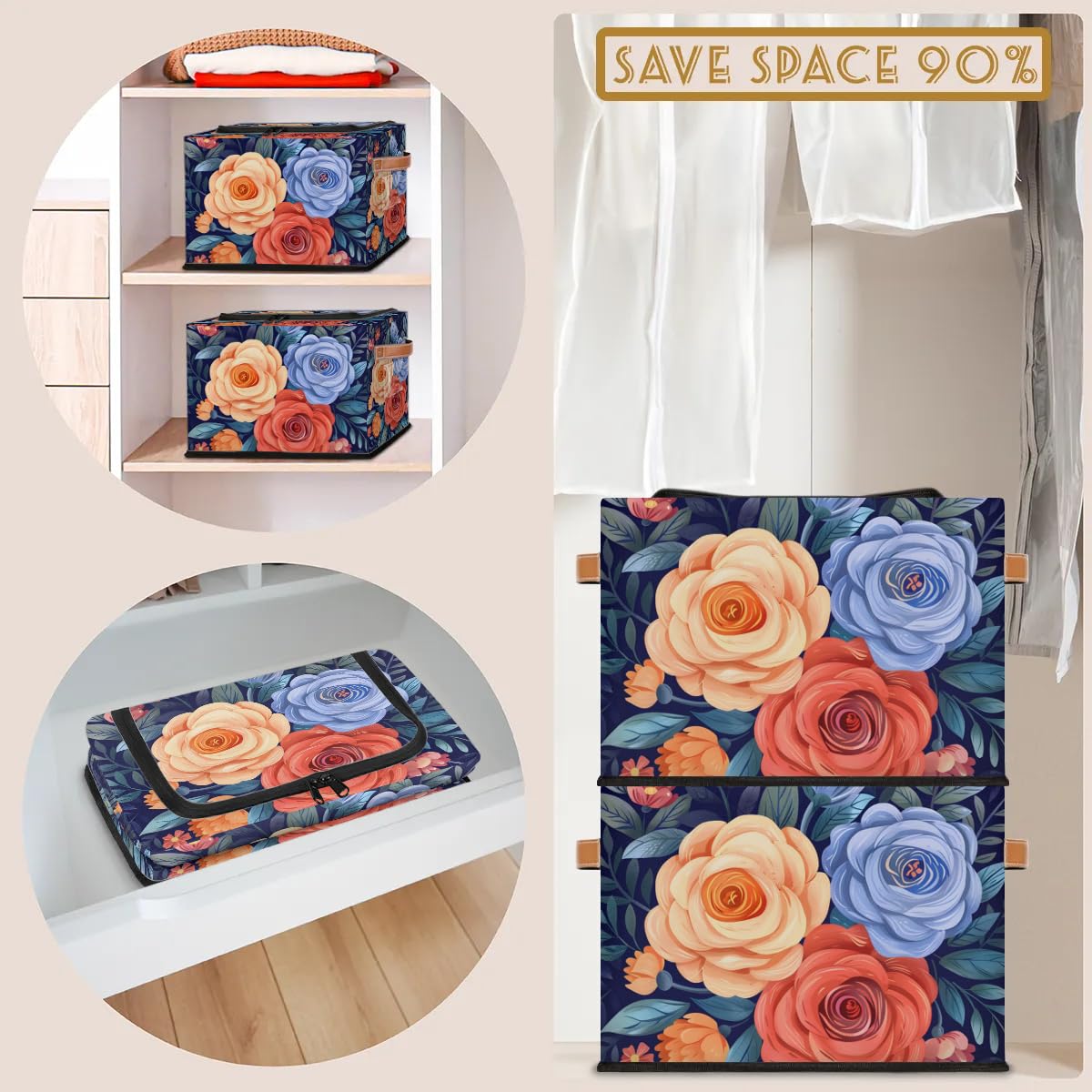 Waterproof Stackable Storage Bins with Zipper Lid - 2 Pack Closet Organizer Baskets with Metal Frame & PU Handles for Clothes, Toys, or Home Organization | Perfect for Bedroom, Nursery, or Office Storage