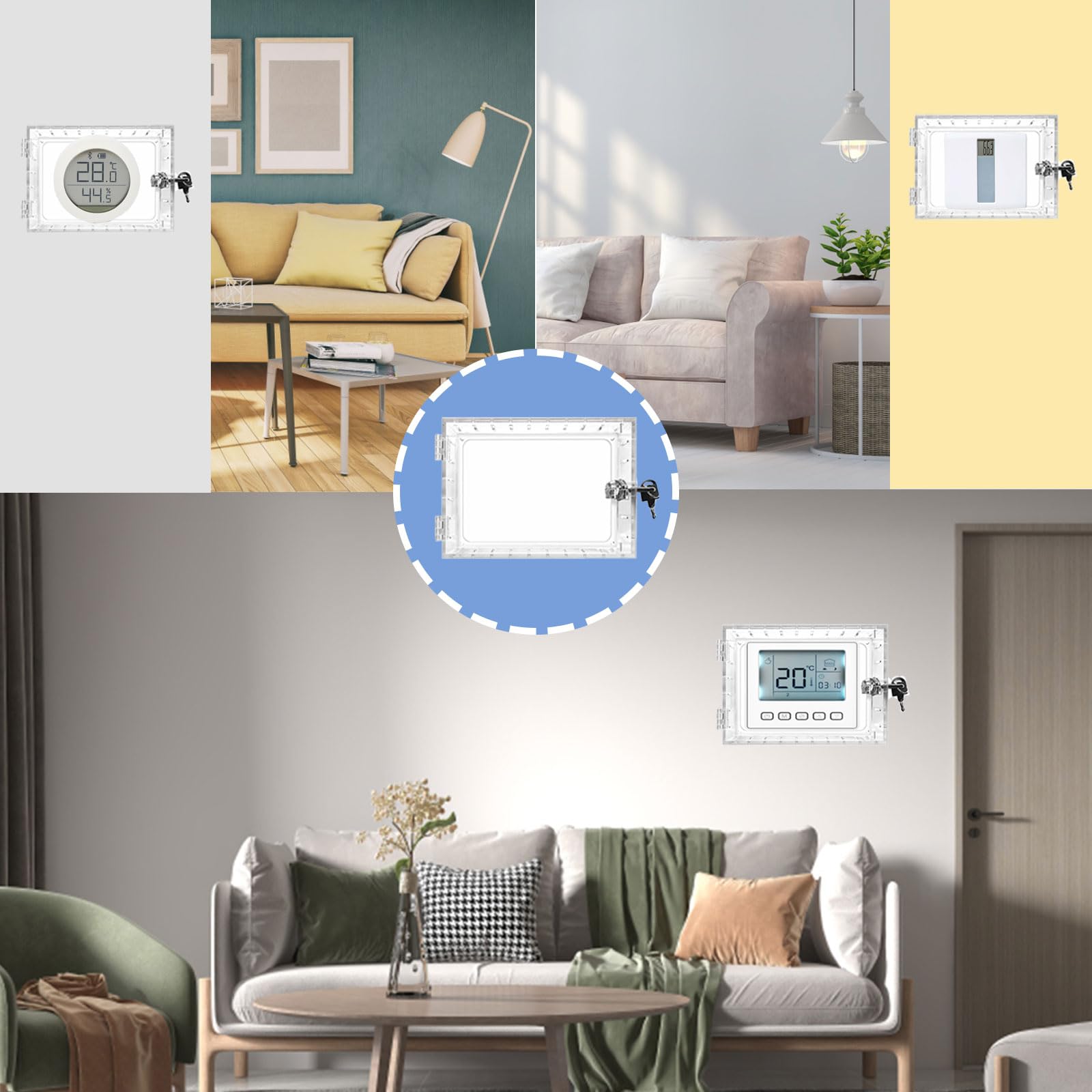 Universal Thermostat Lock Box with Key - Clear Large Thermostat Guard Cover for Wall Mounted Thermostats 6.5