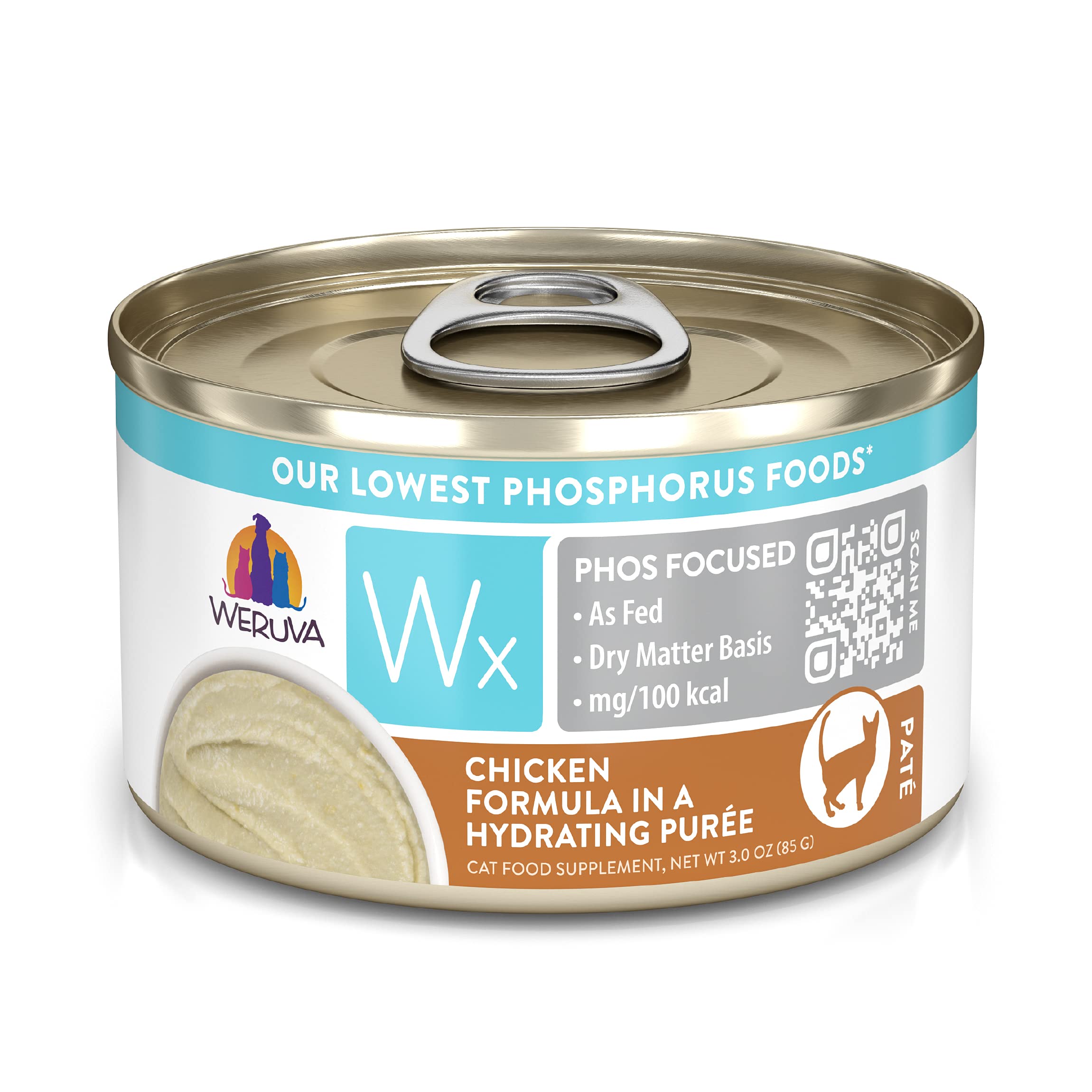 Weruva Wx Phos Focused Chicken Formula in Hydrating Puree - 3oz Can (Pack of 12) for Cats with Kidney Health Needs | High Protein Wet Cat Food for Senior & Adult Cats | Perfect for Mealtime Hydration & Picky Eaters