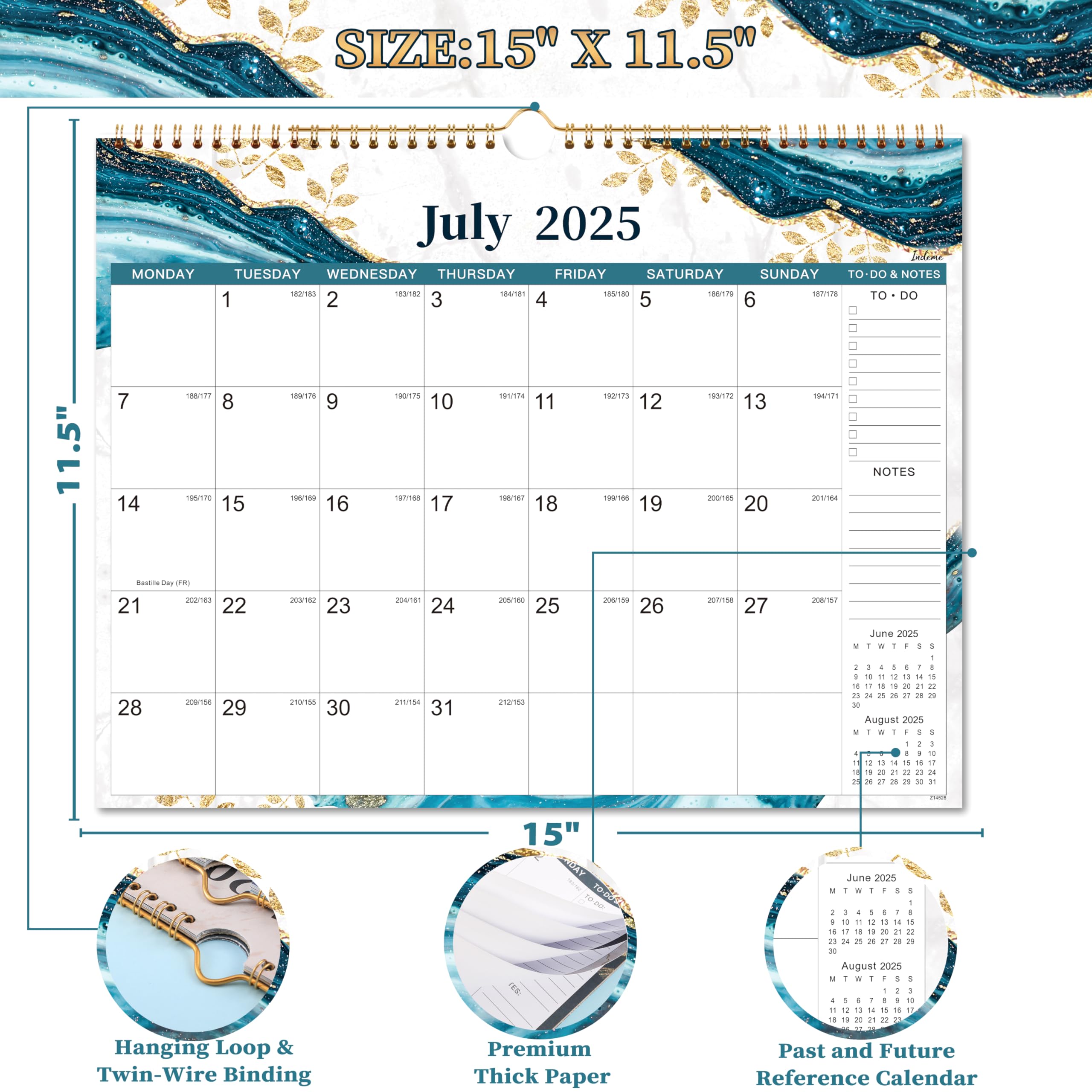 2025-2026 Wall Calendar | July 2025 to December 2026 Monthly Planner | Twin-Wire Binding with Hanging Hook | 14.8