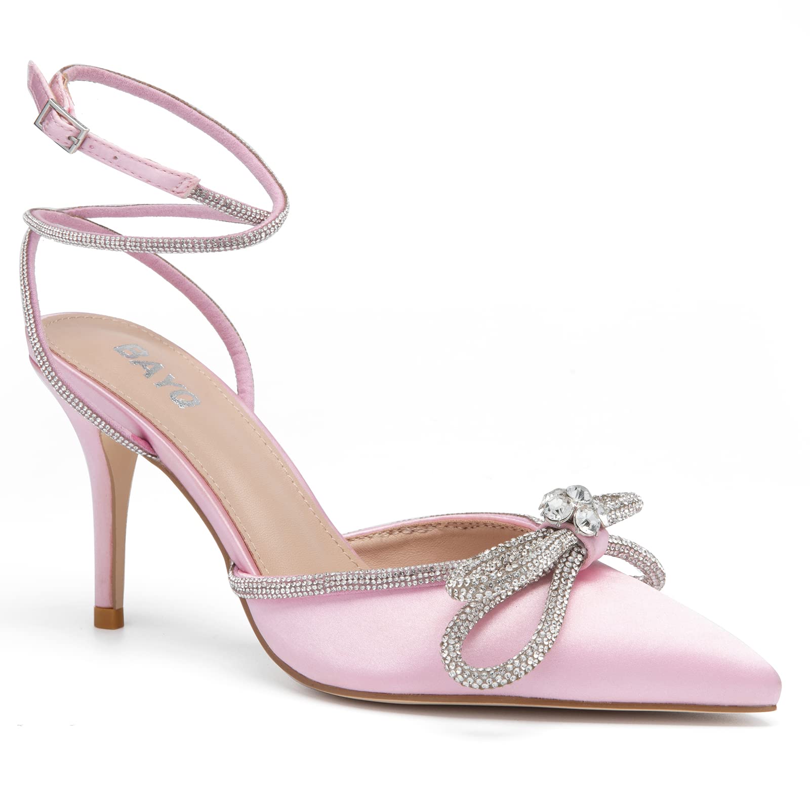 Elegant Rhinestone Heeled Sandals for Women - Ankle Strap Lace Up Bow Pumps with Satin Pointy Stilettos | Perfect for Weddings, Parties, and Special Occasions