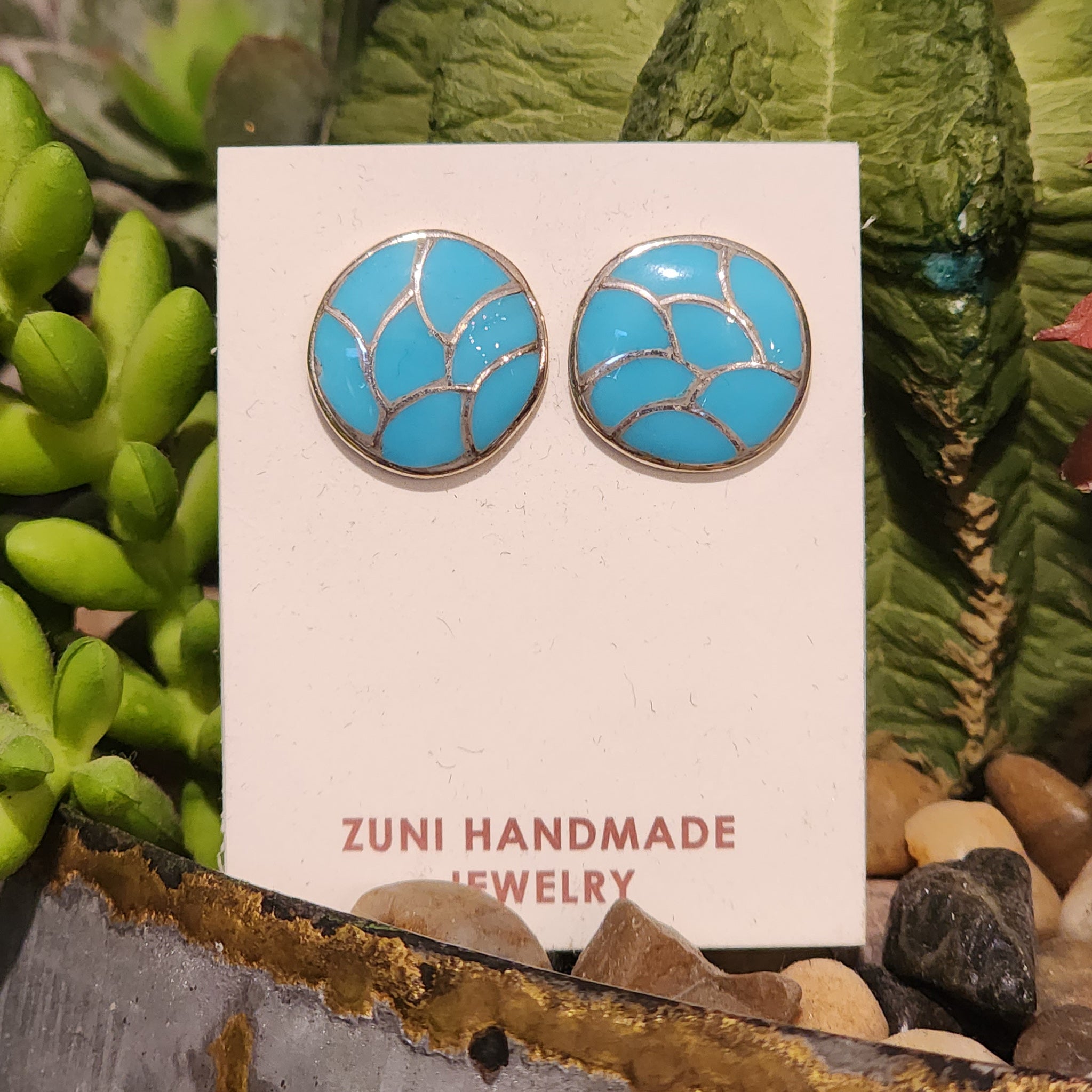 Authentic Zuni Inlay Stud Earrings - Handmade Native American Turquoise & Coral Jewelry for Women | Perfect for Boho, Western & Festival Fashion