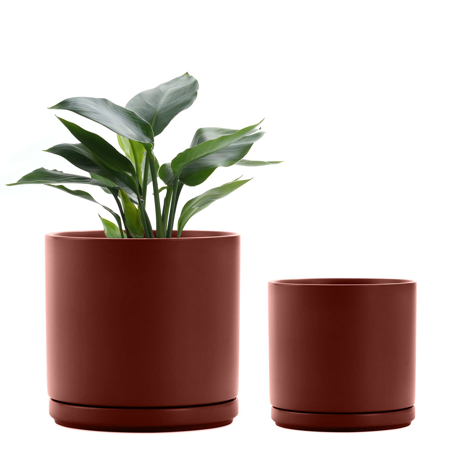 Premium Ceramic Plant Pots Set of 2 - 7.7 & 6.3 Inch Flower Planters with Drainage Holes & Saucers for Indoor/Outdoor Plants - Elegant Home Decor for Living Room, Office, Garden & Balcony