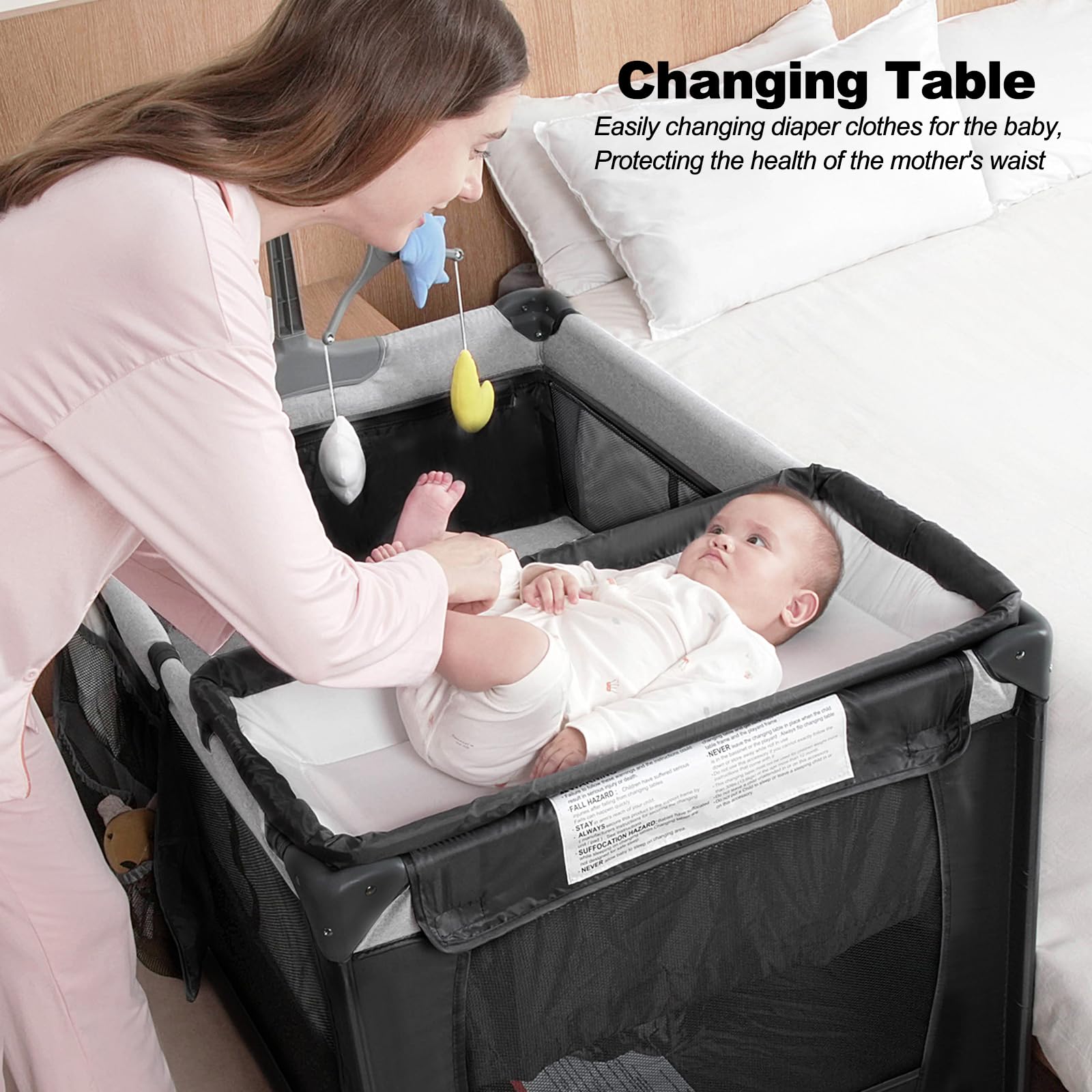 Portable Baby Bassinet Bedside Sleeper with Diaper Changer - Foldable Playard & Travel Playpen - Lightweight Pack and Play Crib with Carry Bag for Nursery, Travel & On-the-Go Parenting