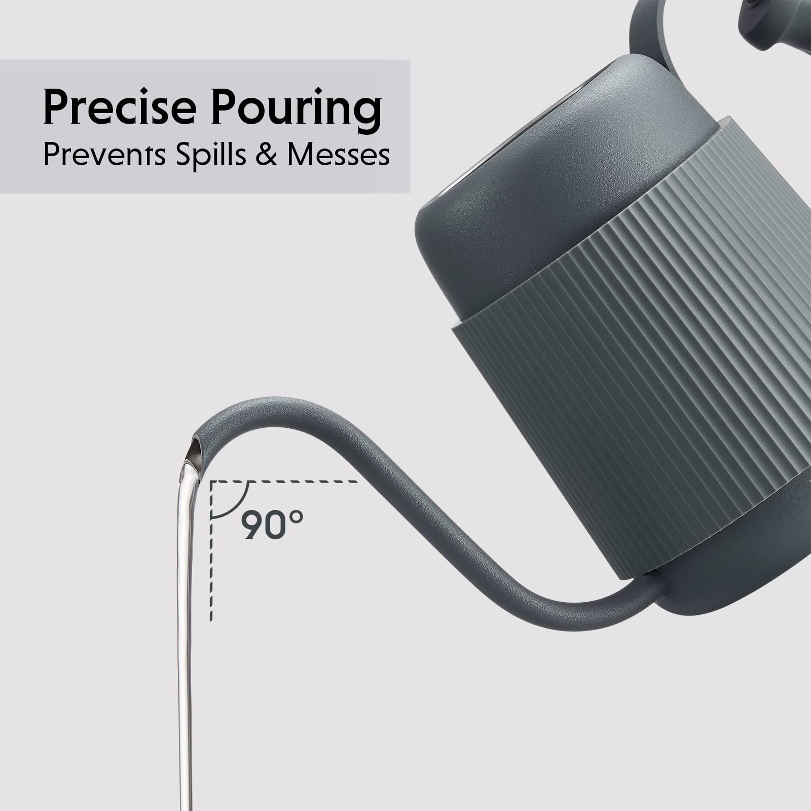 BUYDEEM CD2006B 330ml Stainless Steel Gooseneck Coffee Kettle - 18/8 Pro Grade with Silicone Handle & Spout Cover for Precise Pour Over, Drip, French Press & Cold Brew Coffee Making - Portable Travel & Home Use (Ink Gray)