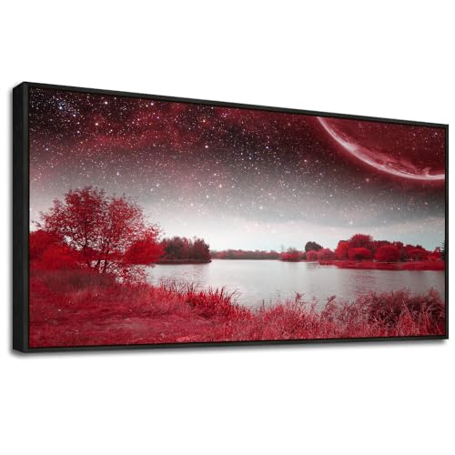 Red Landscape Painting Black Framed
