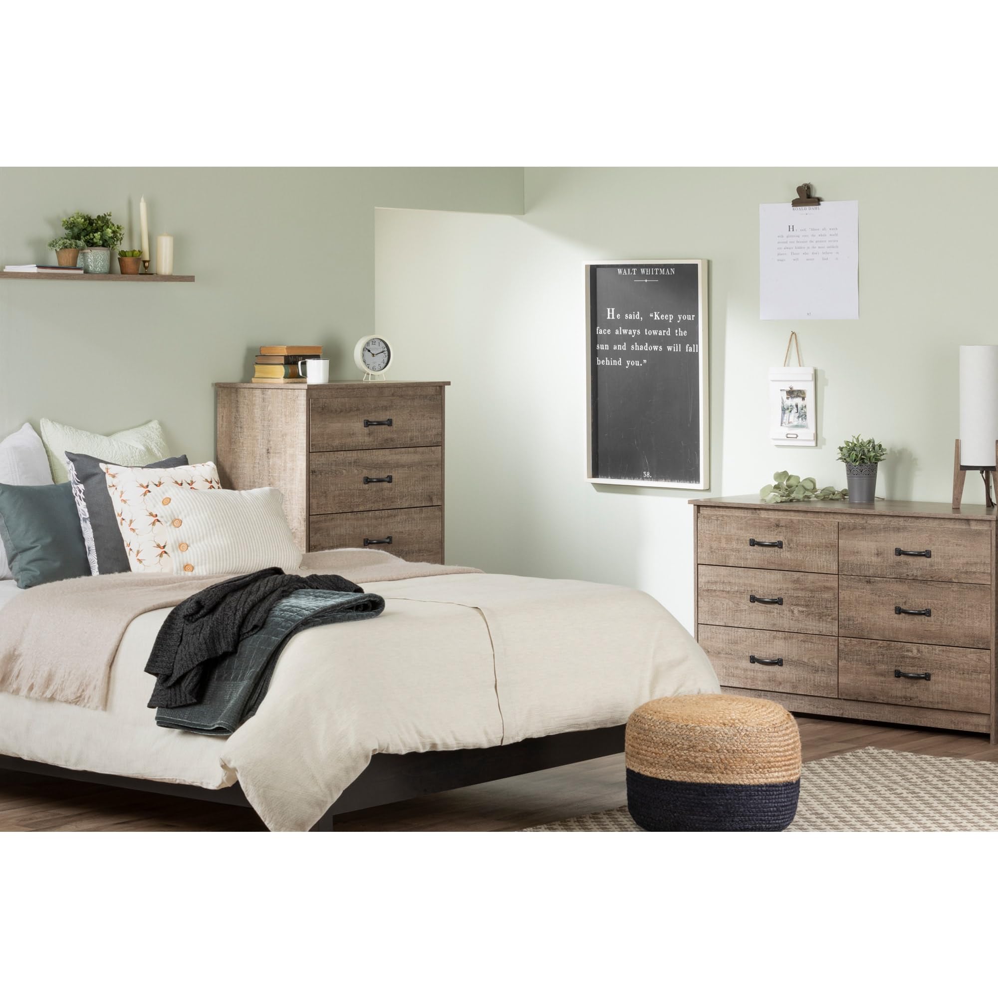 South Shore Tassio 1-Drawer Nightstand in Weathered Oak Finish - Compact Bedside Table for Small Spaces - Perfect for Bedrooms, Dorms & Apartments