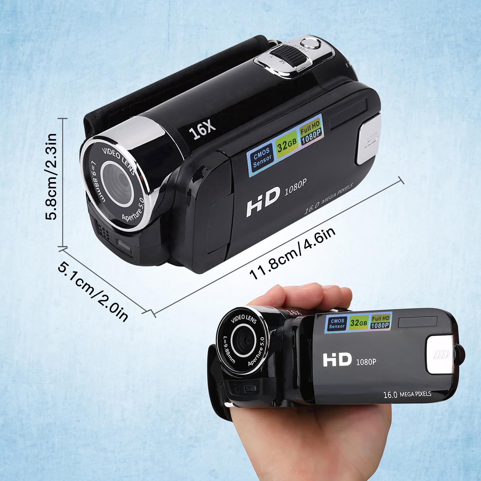 4K HD Video Camera with 16X Zoom & Rotating Screen - Digital Camcorder for Vlogging, YouTube, Travel & Home Movies (US Stock) - Perfect for Vloggers, Travelers & Family Events (Red/Black Options)