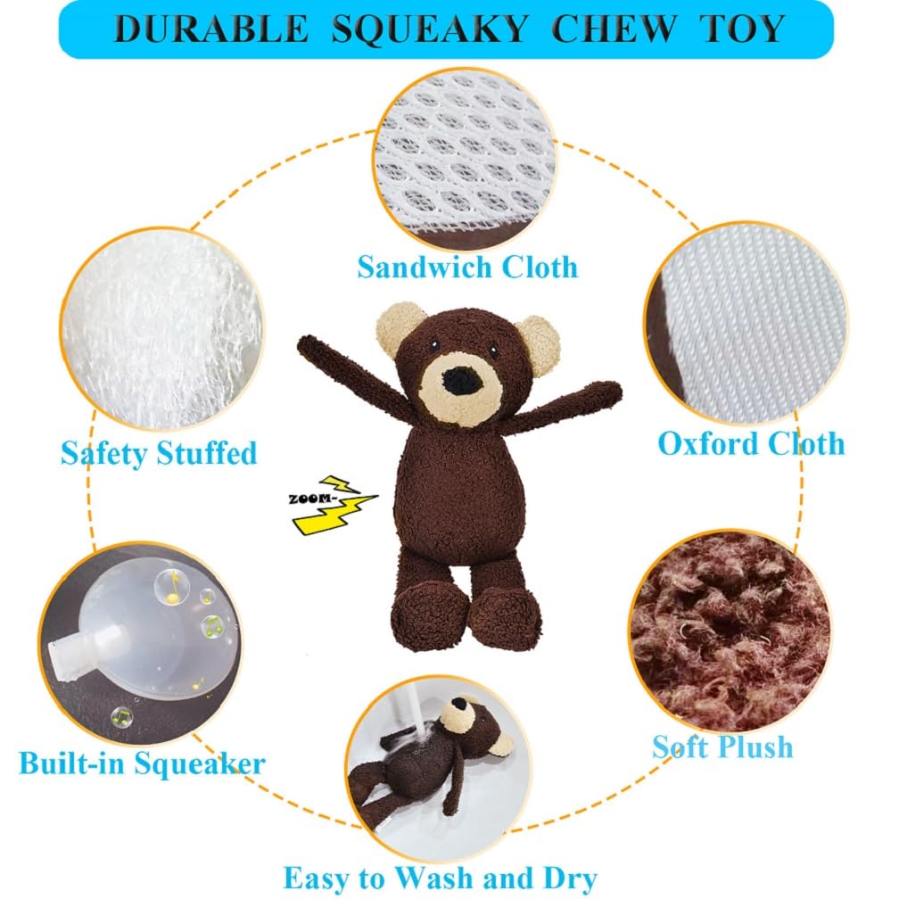 3-Layer Stuffed Squeaky Dog Toys for Small, Medium & Large Dogs - Soft Plush Chew Toys for Puppies & Adult Dogs - Bear Design for Teething & Playtime - Perfect for Indoor & Outdoor Fun