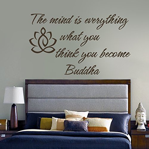 DigTour Buddha Wall Decal - Vinyl Lotus Flower Wall Sticker for Yoga Room & Meditation Space - Black Yoga Quote Wall Art Mural for Home Decor & Spiritual Inspiration