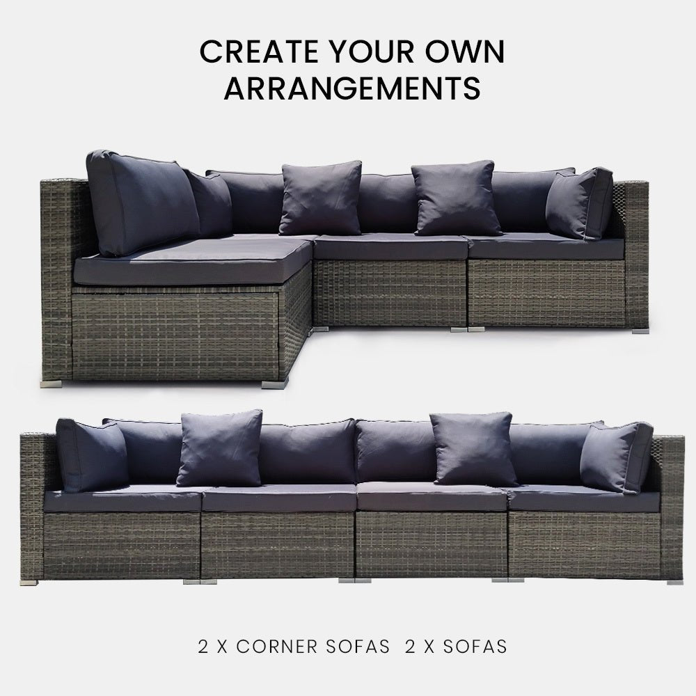 4-Seater Modular Outdoor Lounge Sofa Set - Waterproof Grey Patio Furniture for Garden, Poolside & Backyard Relaxation