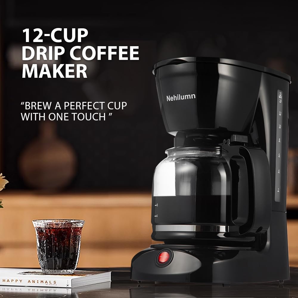 12 Cup Drip Coffee Maker with 1.8L Glass Carafe - Perfect for Home & Office