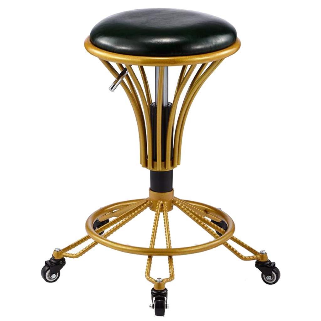 Adjustable Height Swivel Bar Stool with Wheels - Ergonomic Rolling Chair for Medical Clinic, Tattoo Studio, Spa, Salon, Restaurant, Office & Home Use - Gold Finish - Perfect for Reception Counters, Kitchen Islands & Workstations